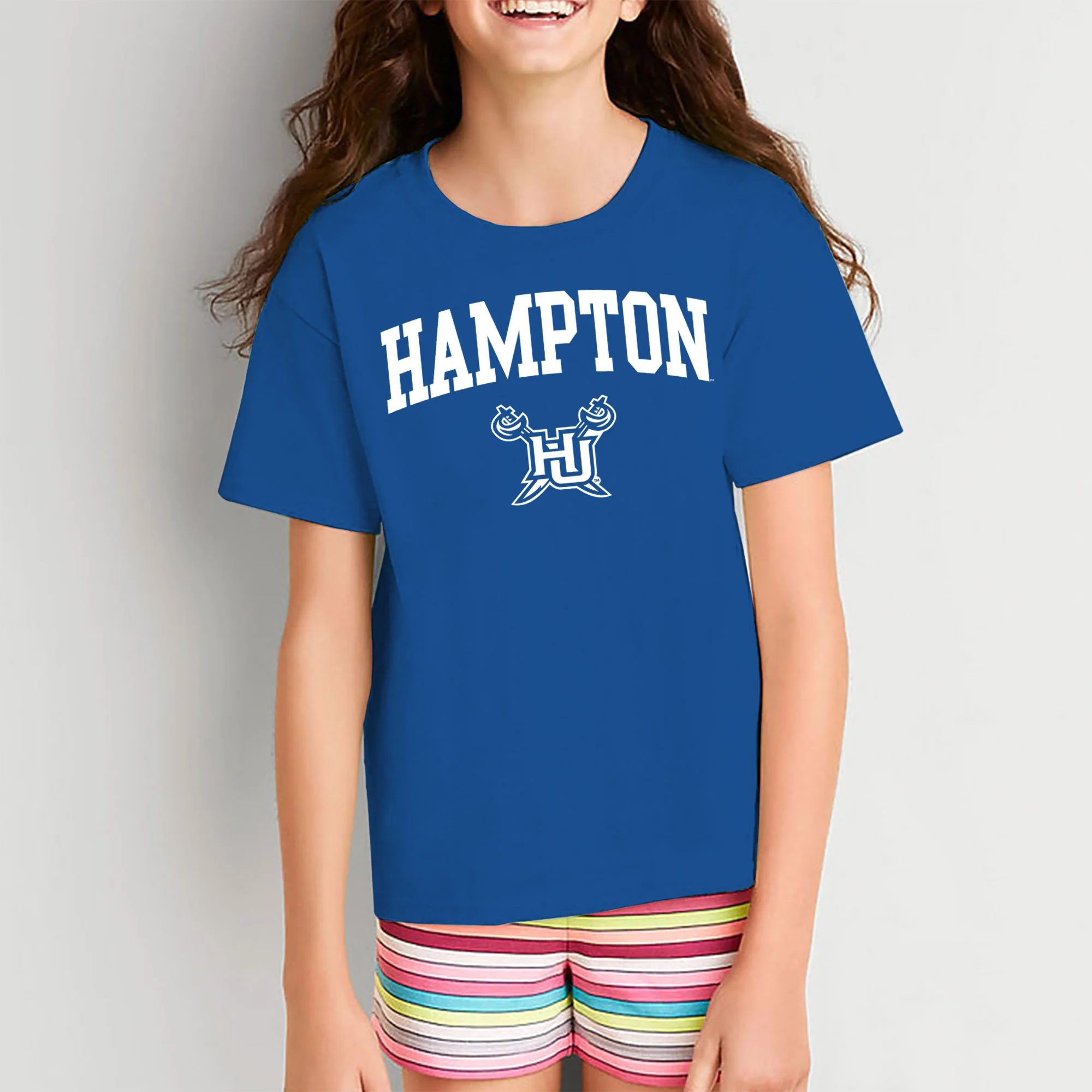 Hampton University Pirates Arch Logo Youth Short Sleeve T Shirt - Royal - Image 4