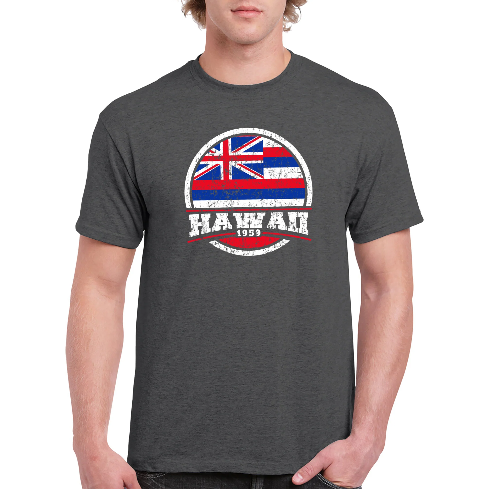 Hawaii Distressed Circle T-Shirt - Dark Heather - Image 3