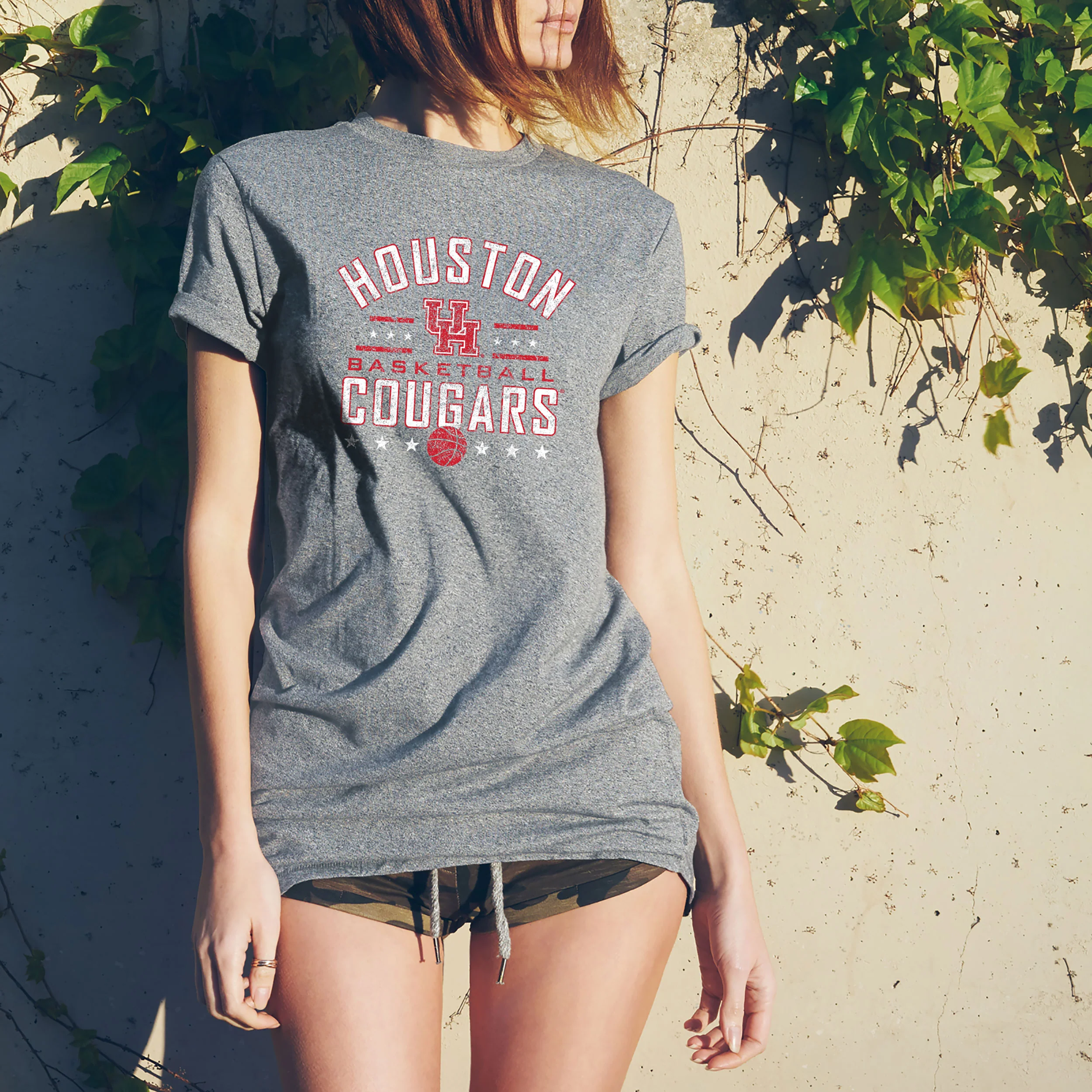 University of Houston Cougars Basketball Arch Stars Short Sleeve T Shirt - Sport Grey - Image 5