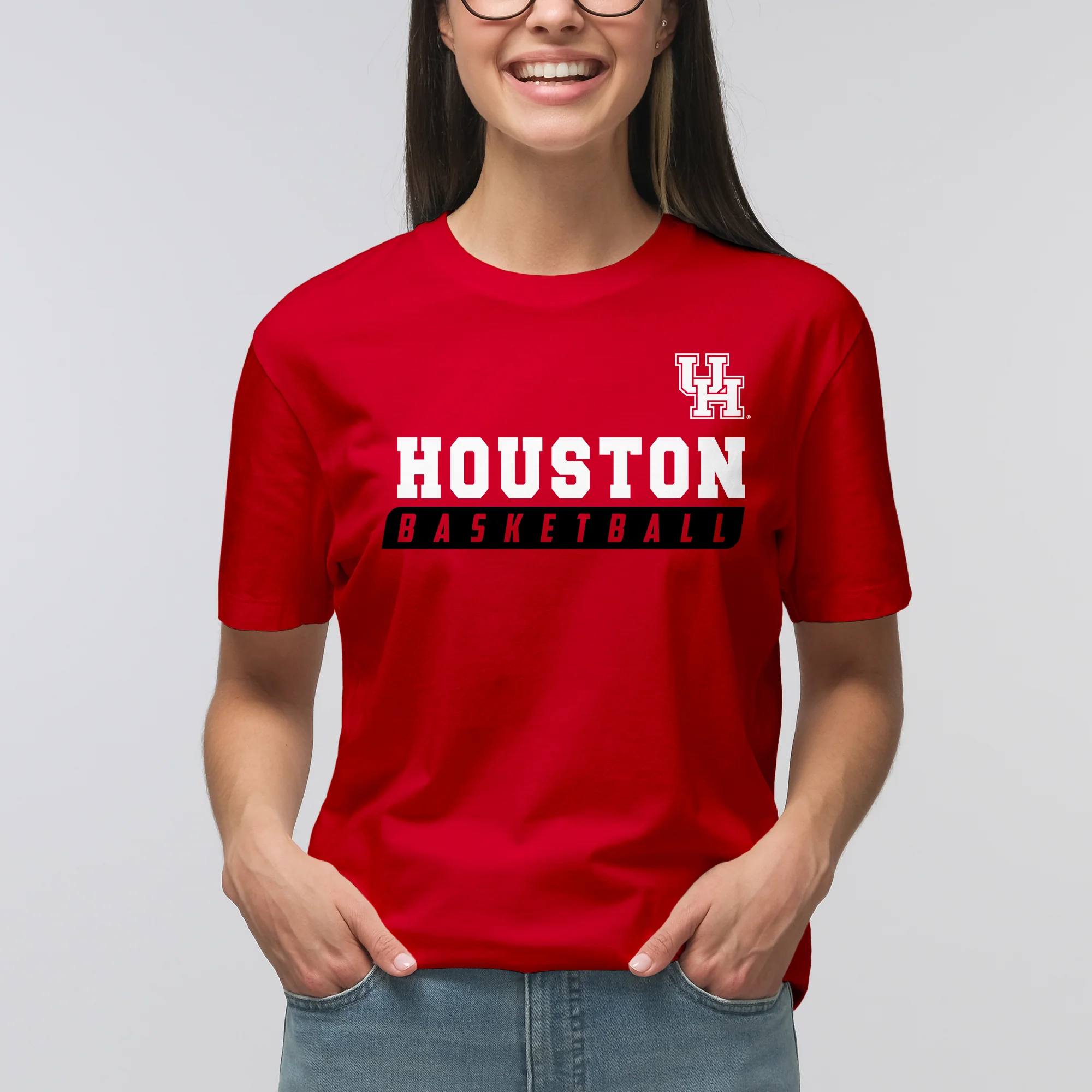 Houston Cougars Basketball Slant T Shirt - Red - Image 5