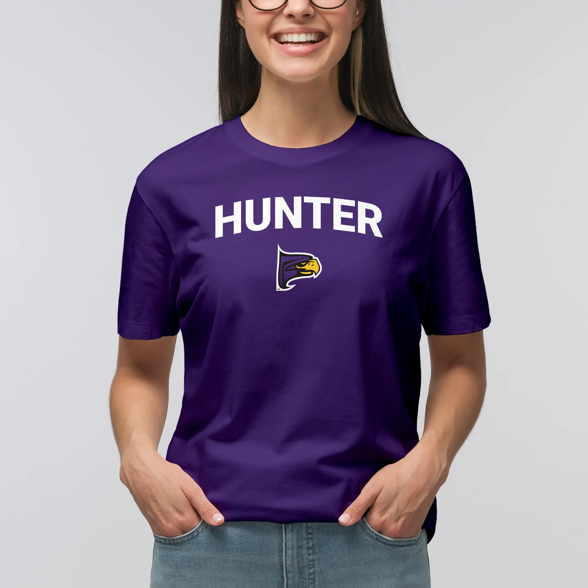 Hunter College Hawks Arch Logo T Shirt - Purple - Image 4