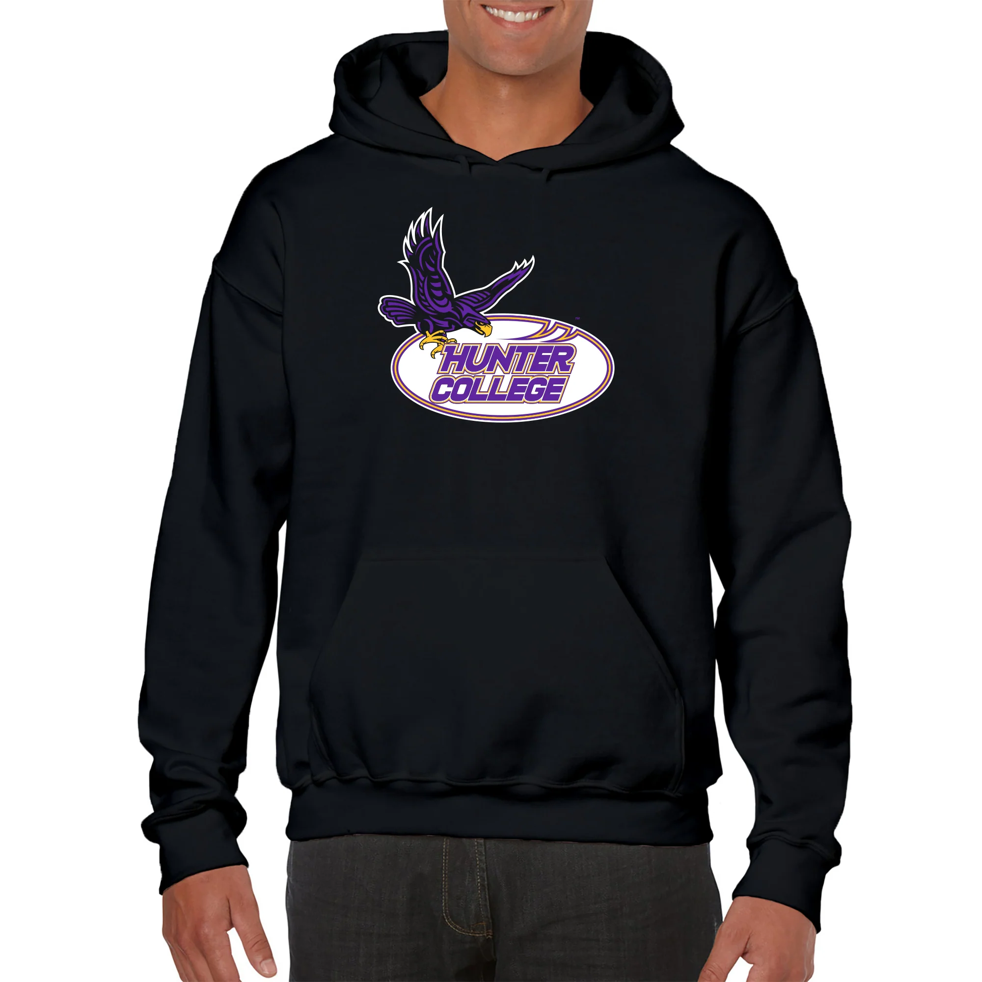 Hunter College Hawks Primary Logo Hoodie - Black - Image 3