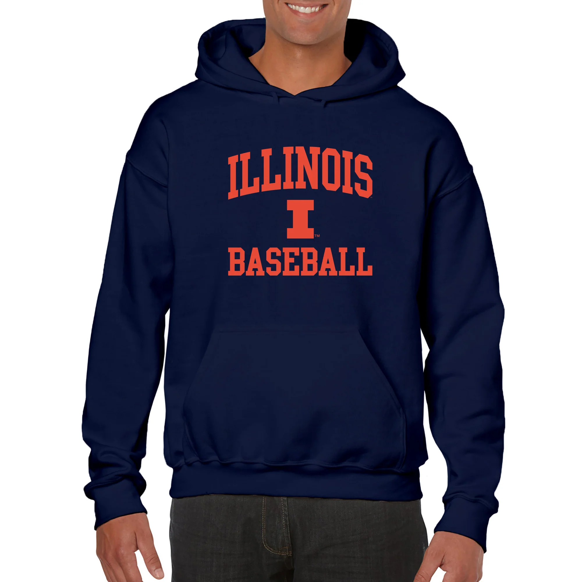 Illinois Arch Logo Baseball Hoodie - Navy - Image 3
