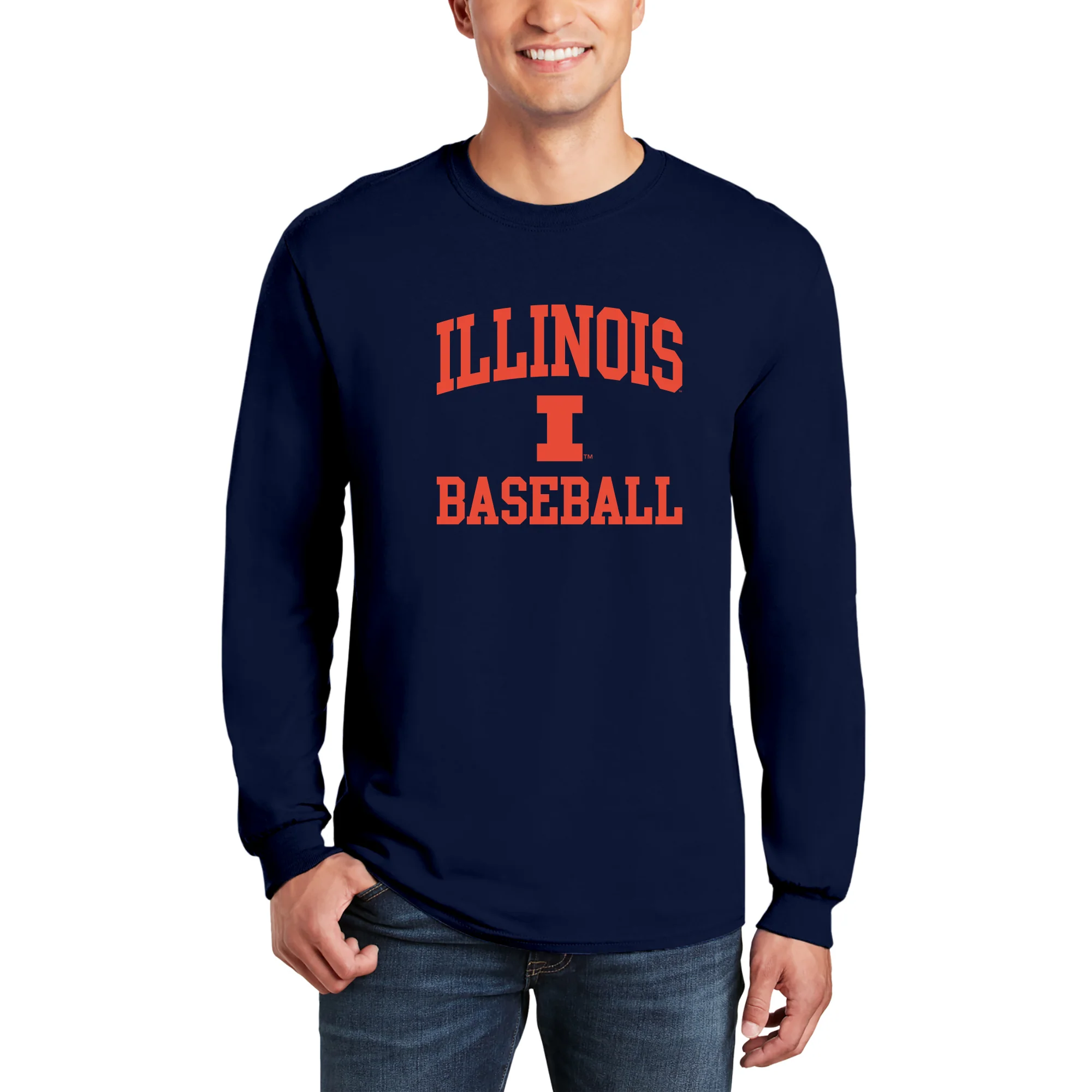 Illinois Arch Logo Baseball Long Sleeve - Navy - Image 3