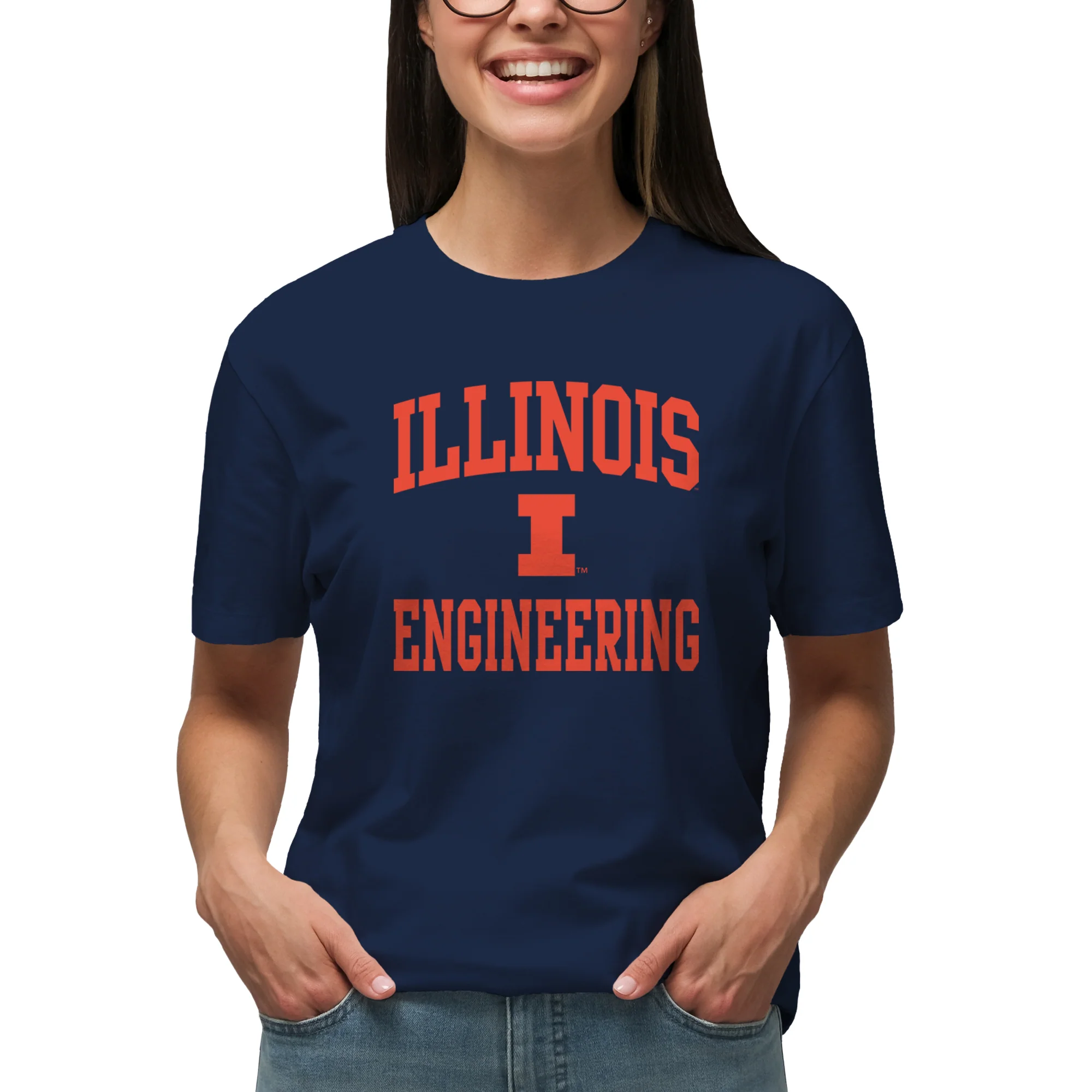 Illinois Arch Logo Engineering T-Shirt - Navy - Image 4