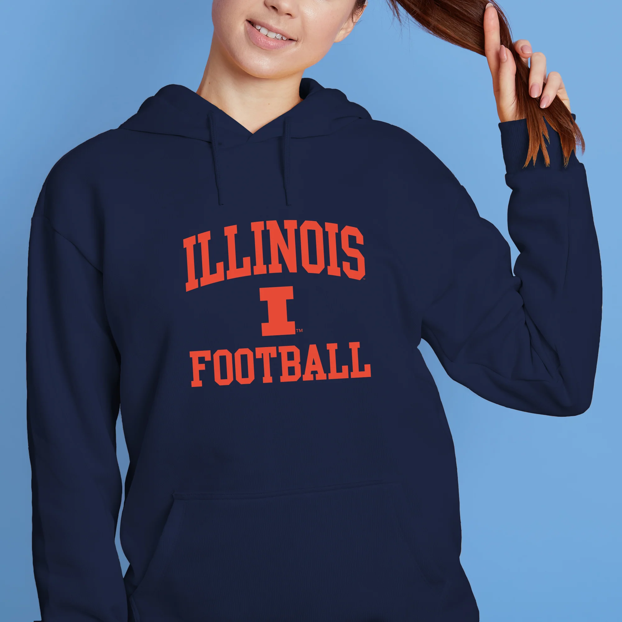 Illinois Arch Logo Football Hoodie - Navy - Image 4