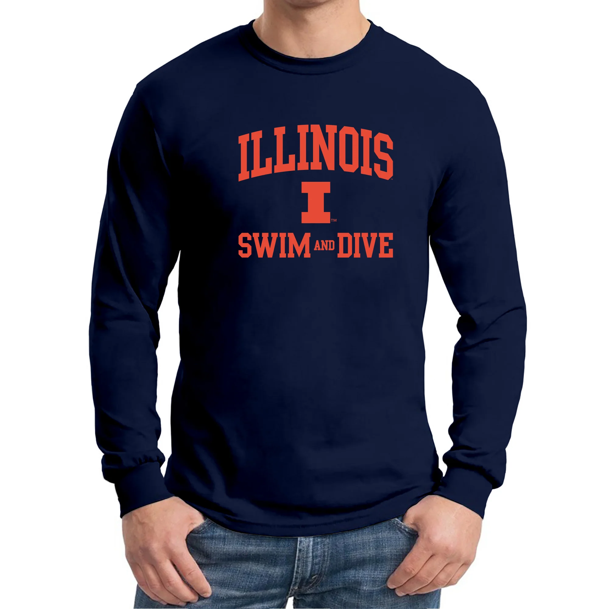 Illinois Arch Logo Swim & Dive Long Sleeve - Navy - Image 3