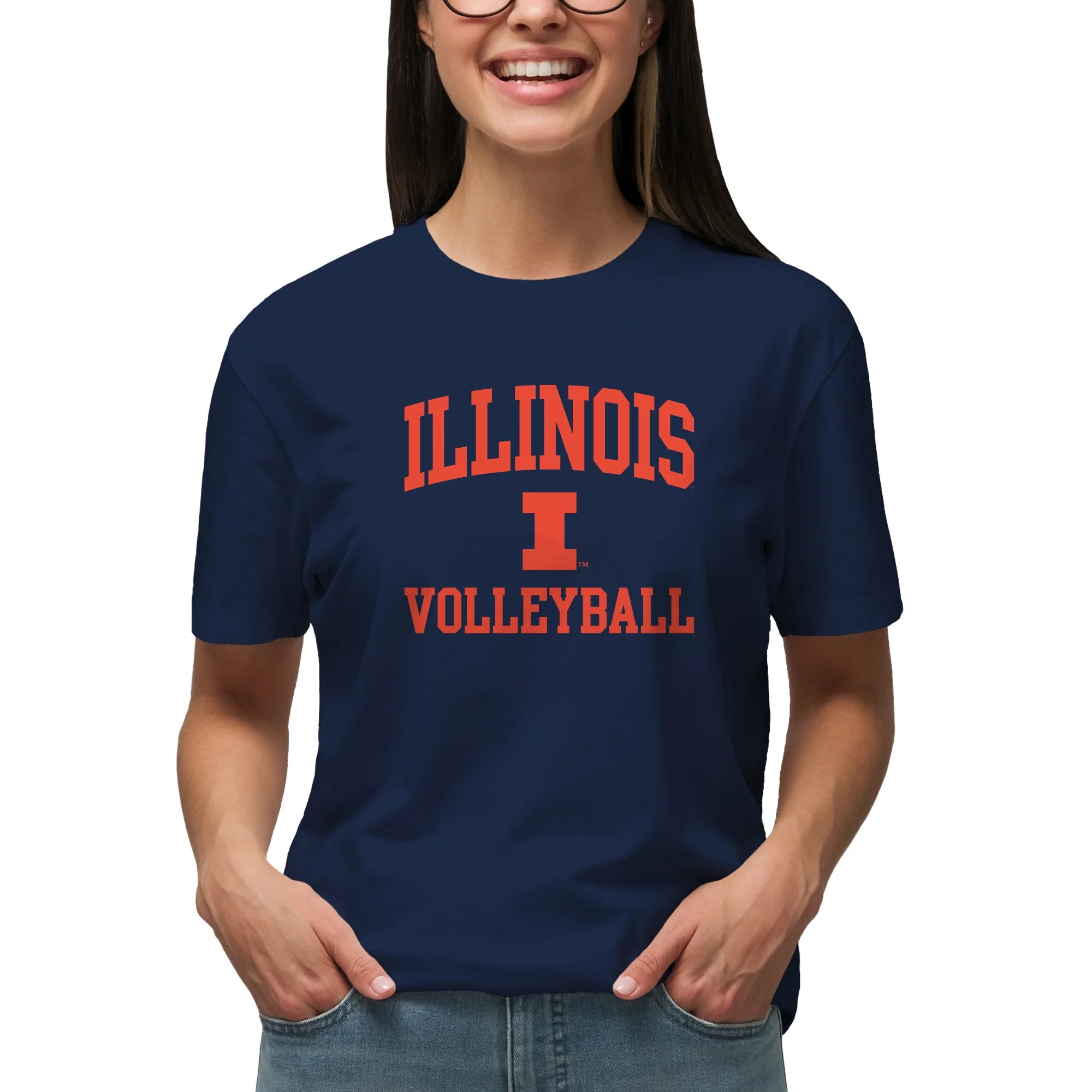 Illinois Arch Logo Volleyball T-Shirt - Navy - Image 4