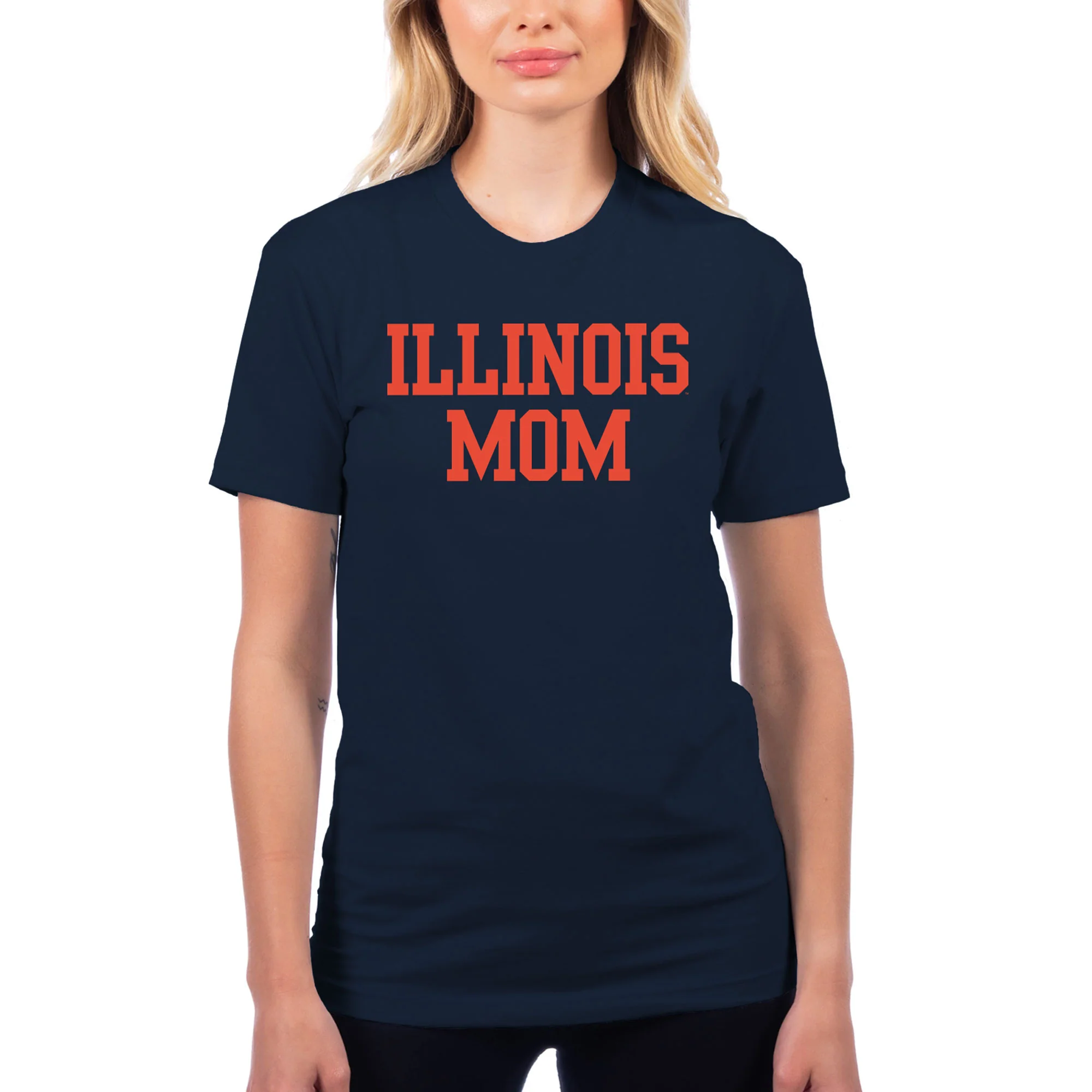 Illinois Fighting Illini Basic Block Mom Premium Cotton T Shirt - Midnight Navy - Image 3