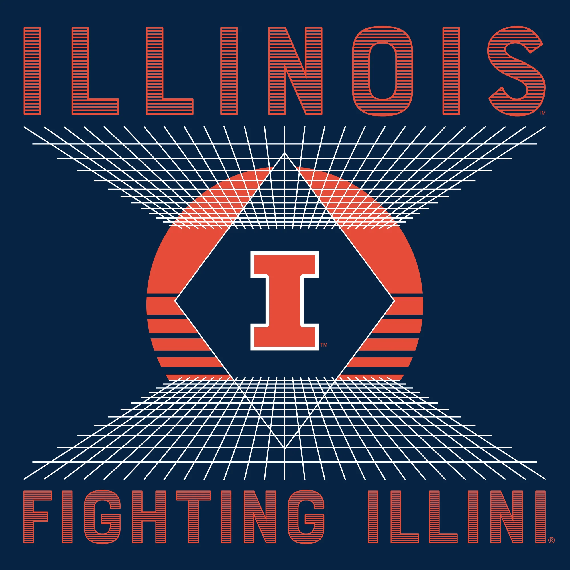 Illinois Fighting Illini Vaporwave Grid Tank Top - Navy - Image 2