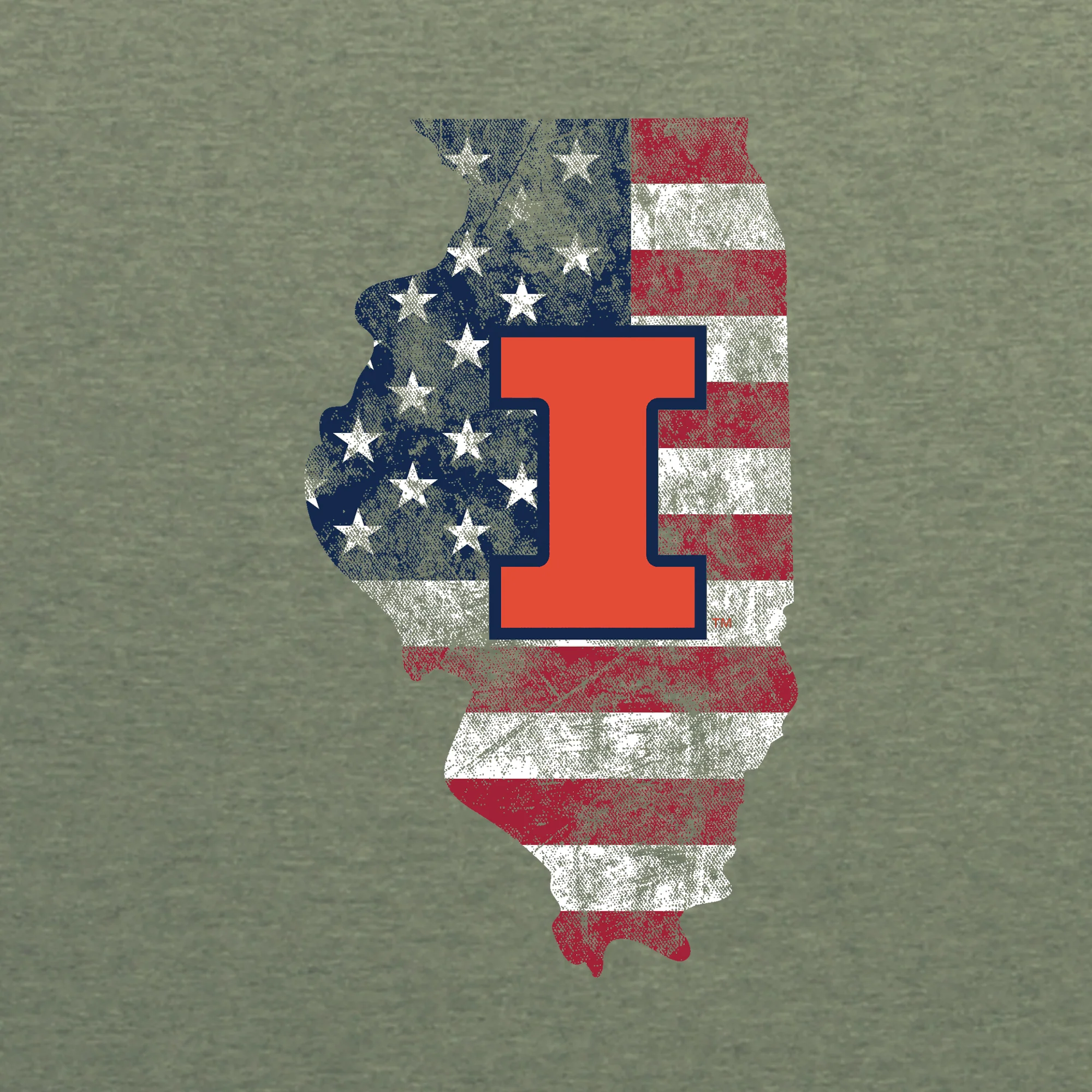Illinois Patriotic State Silhouette T-Shirt - Heather Military - Image 2
