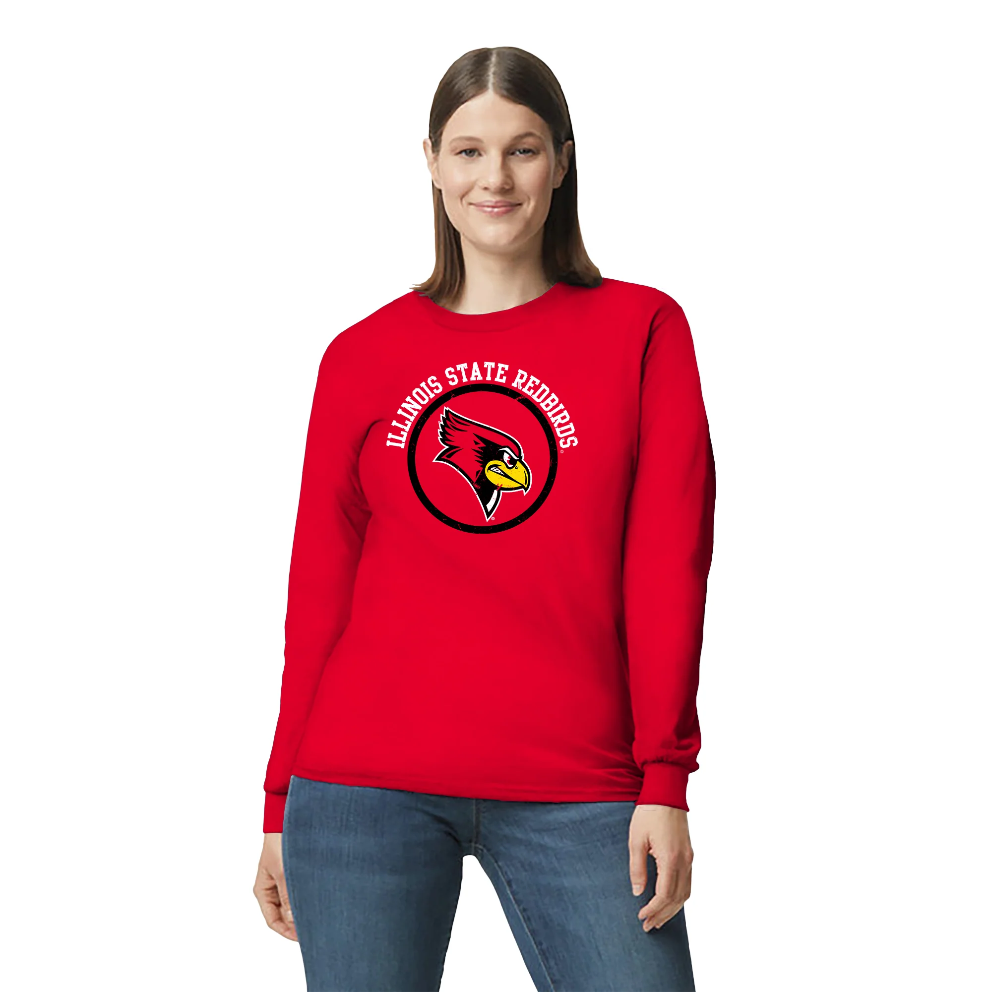 Illinois State Redbirds Distressed Circle Logo Long Sleeve T-Shirt - Red - Image 4