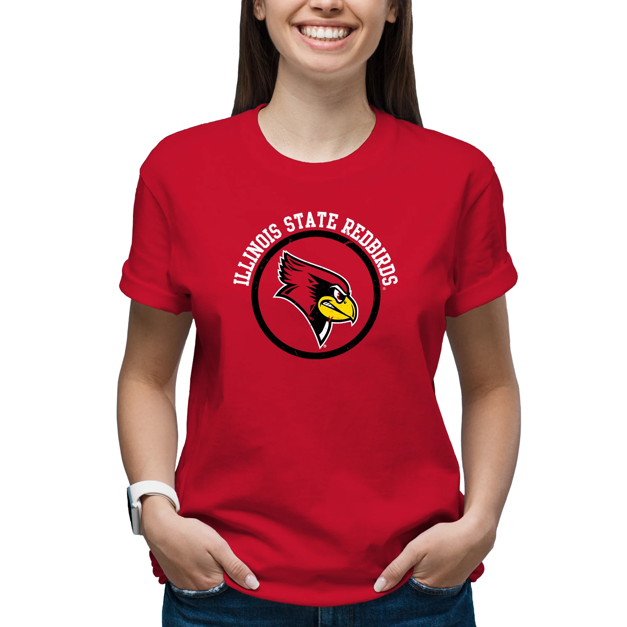 Illinois State Redbirds Distressed Circle Logo T-Shirt - Red - Image 4