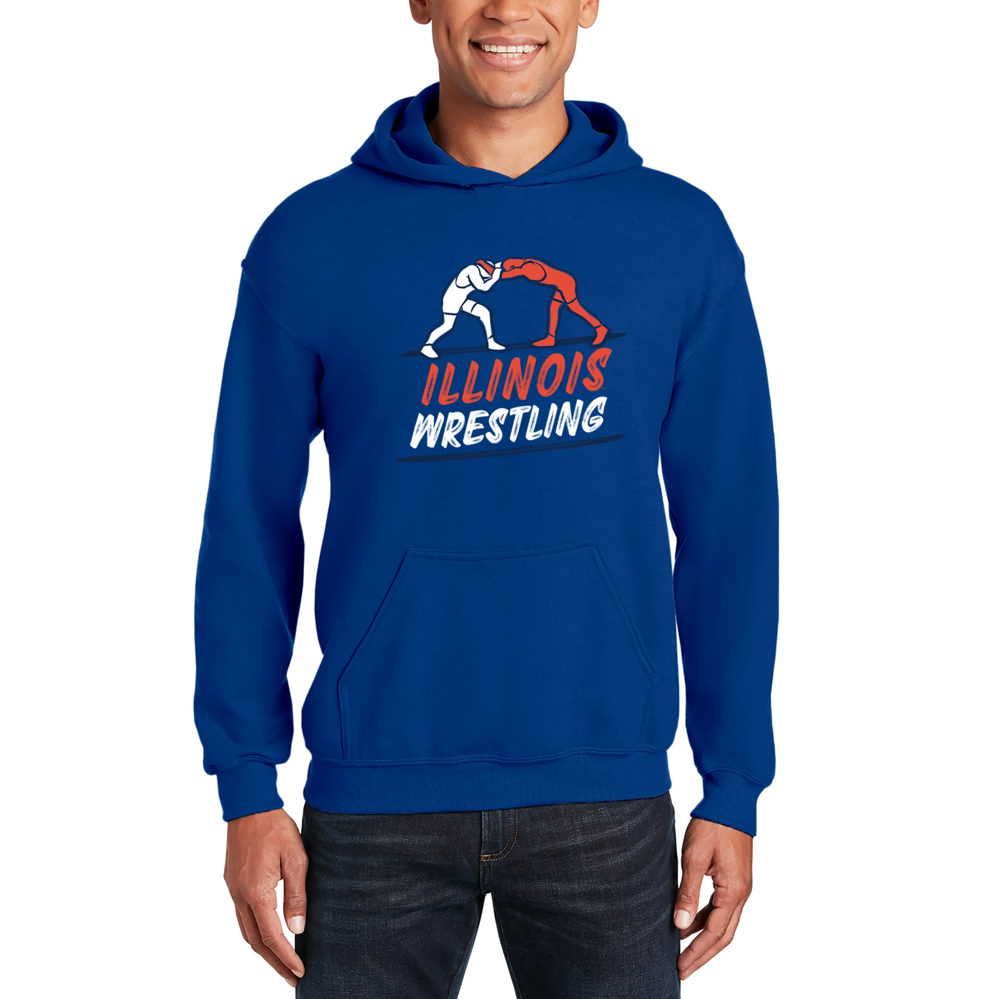 Illinois Wrestling Sketch Hoodie - Royal - Image 3