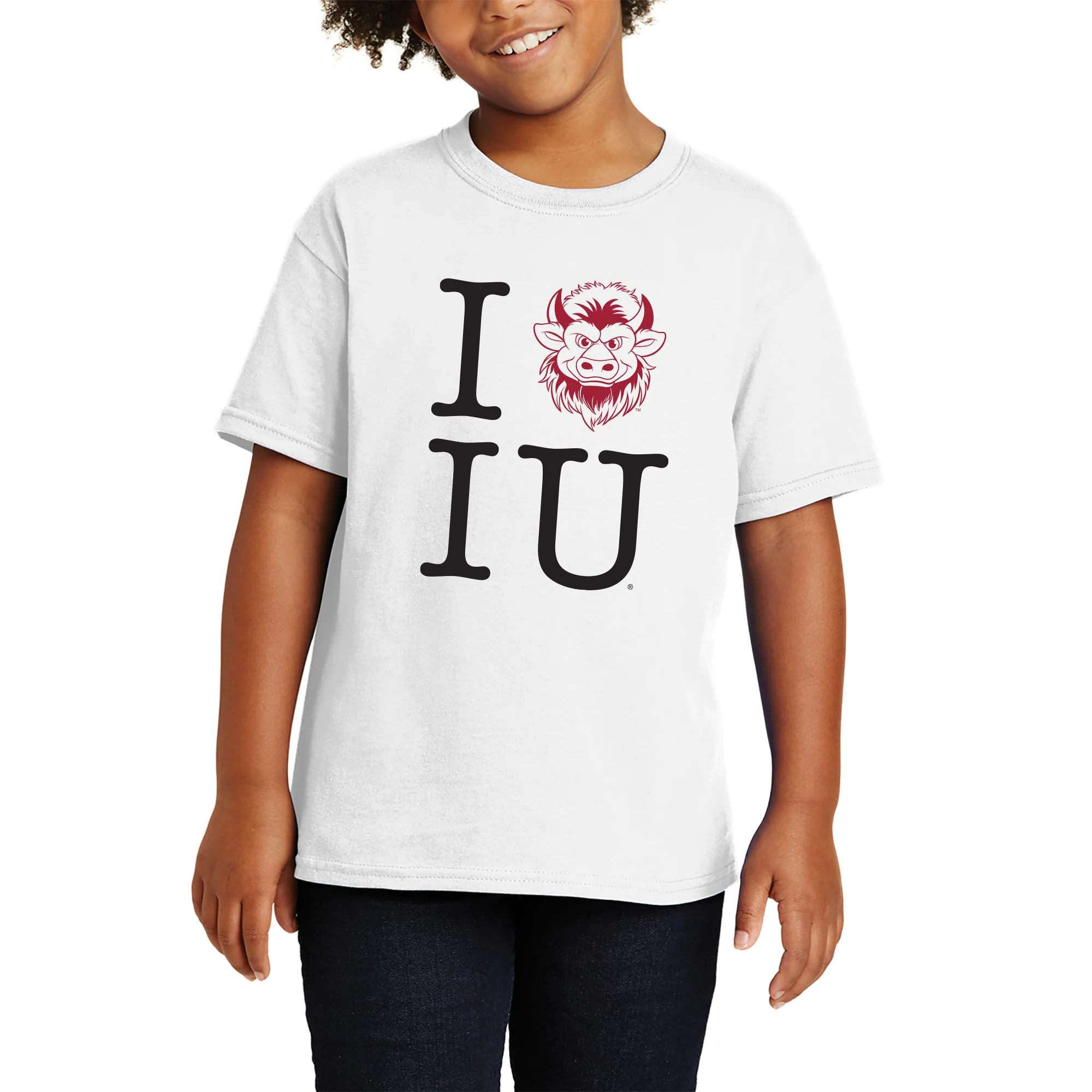 Indiana I Heart IU Bison Youth T-Shirt - White - Image 3