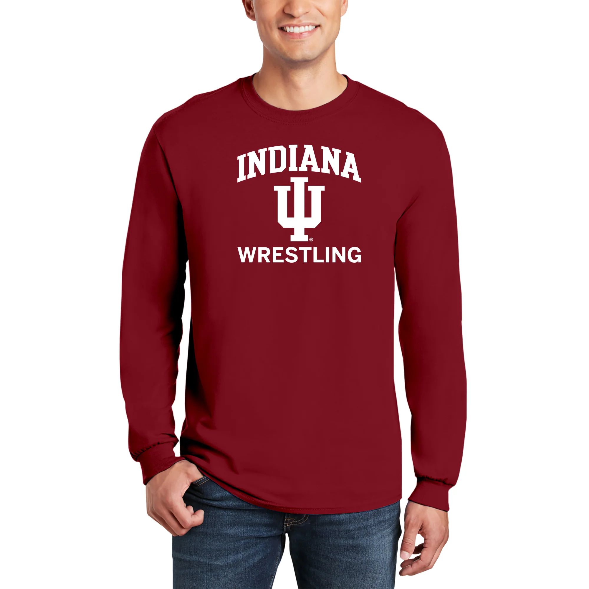 Indiana University Hoosiers Arch Logo Wrestling Long Sleeve T Shirt - Cardinal - Image 3