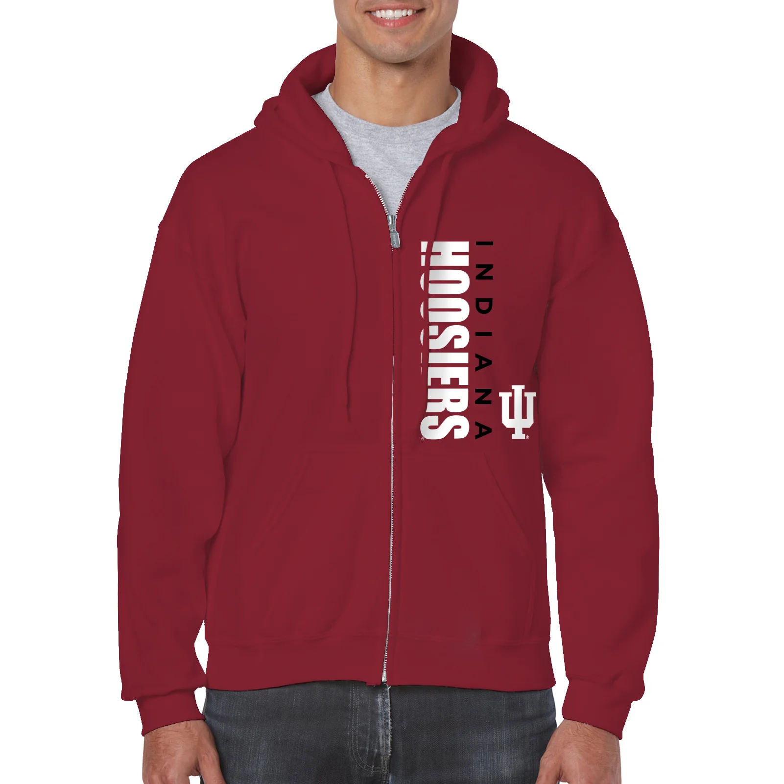 Indiana University Hoosiers Vertical Block Left Chest Full Zip Hoodie - Cardinal - Image 4