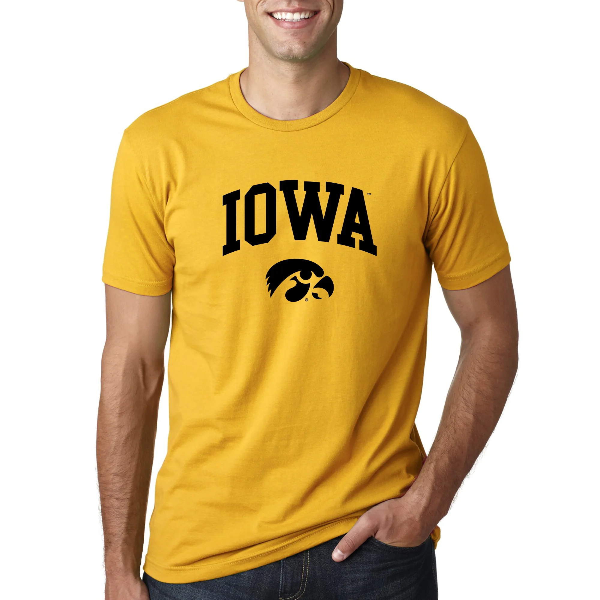 University of Iowa Hawkeyes Arch Logo Premium Cotton Short Sleeve T Shirt - Gold - Image 3