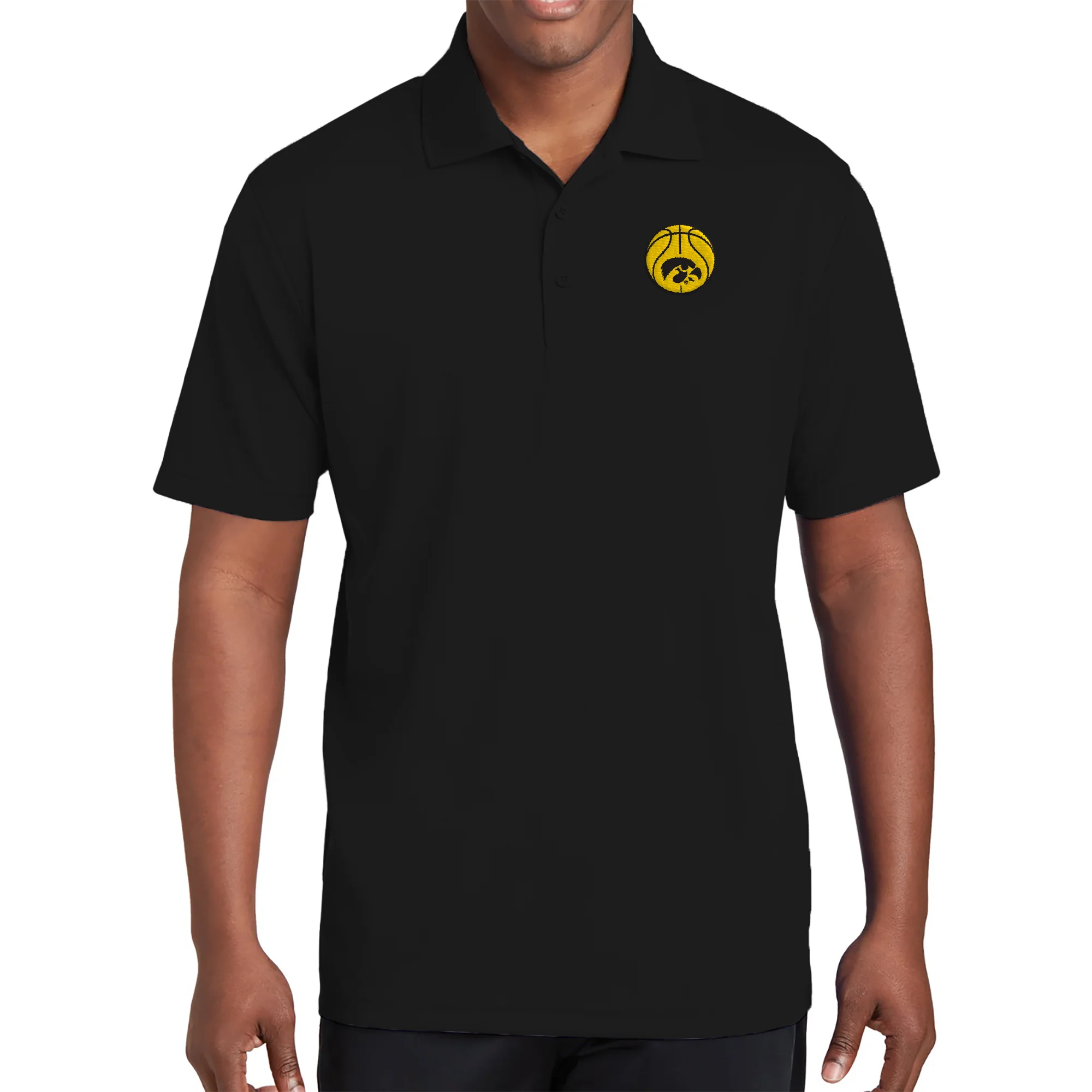 Iowa Basketball Outline LC EMB Polo - Black - Image 3