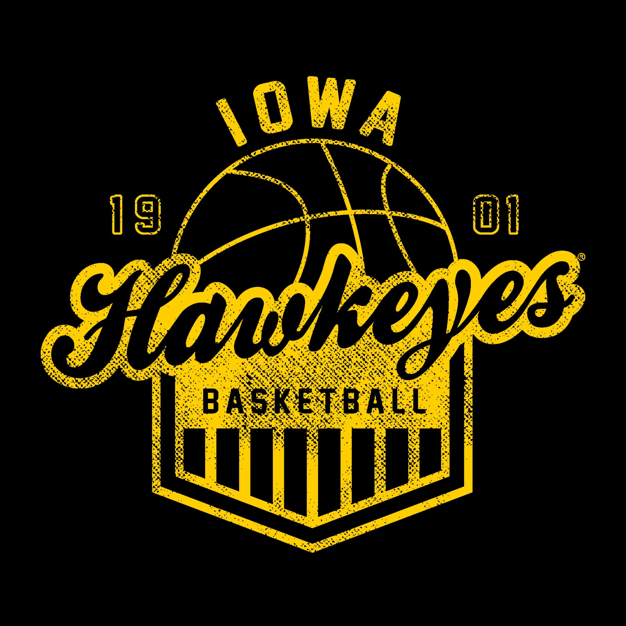 Basketball Shield Iowa Hawkeyes Basic Cotton Short Sleeve T-Shirt - Black - Image 2
