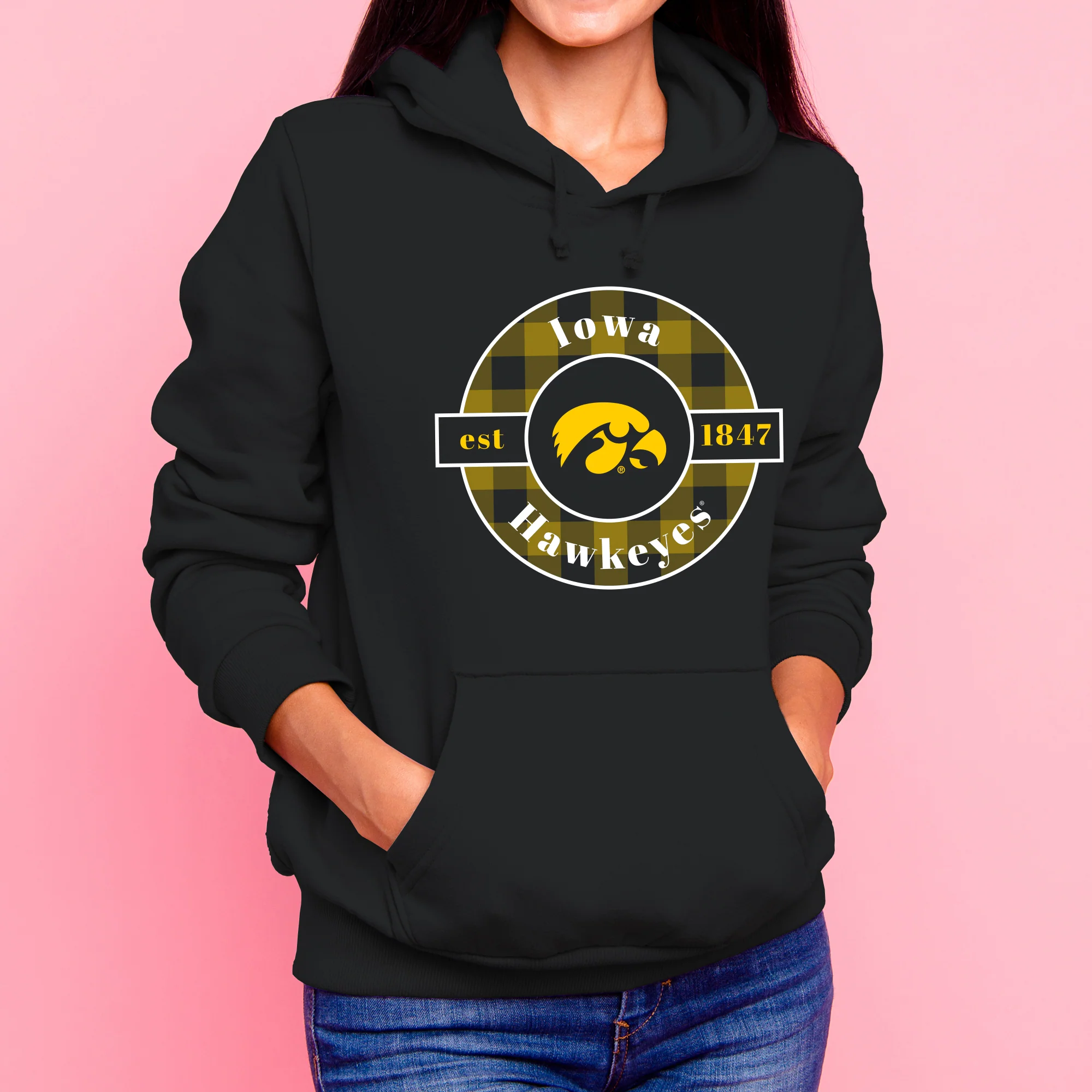 Iowa Plaid Circle Hoodie - Black - Image 3