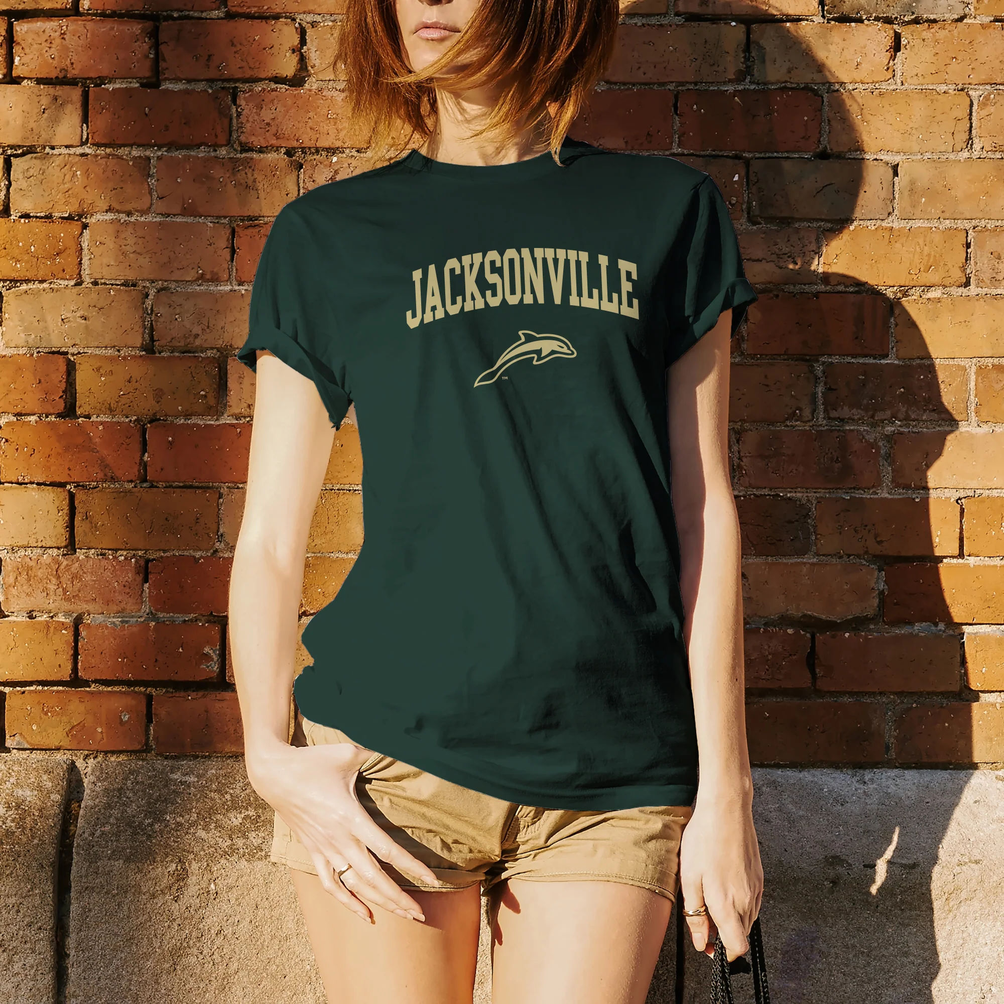 Jacksonville University Dolphins Arch Logo Cotton T-Shirt - Forest - Image 4