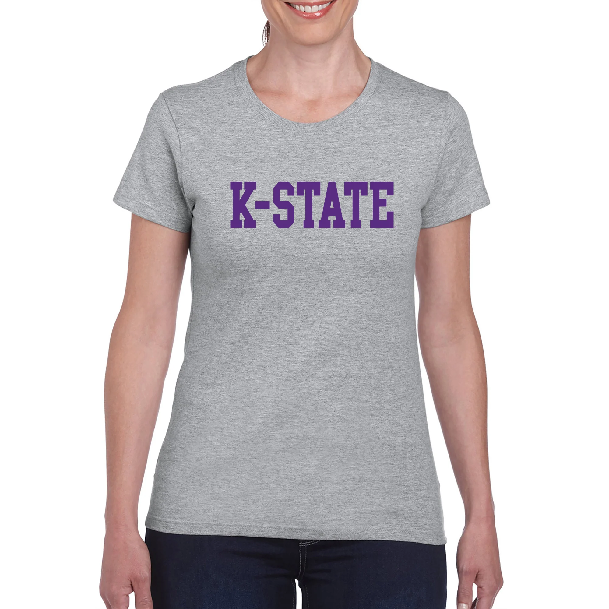 Kansas State University Wildcats Basic Block Cotton Women's T-Shirt - Sport Grey - Image 3