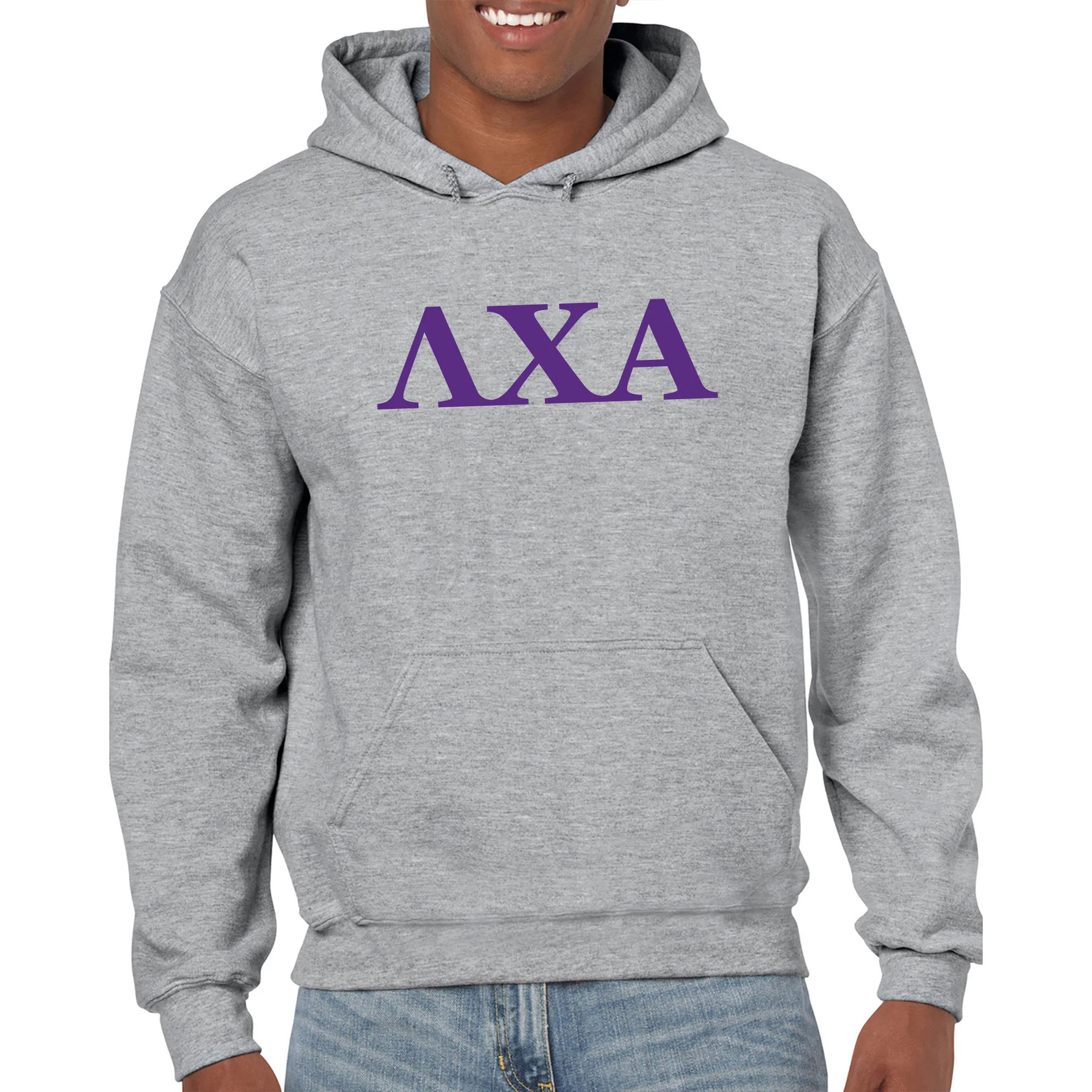 Lambda Chi Alpha Greek Letter Block Hoodie - Sport Grey - Image 3