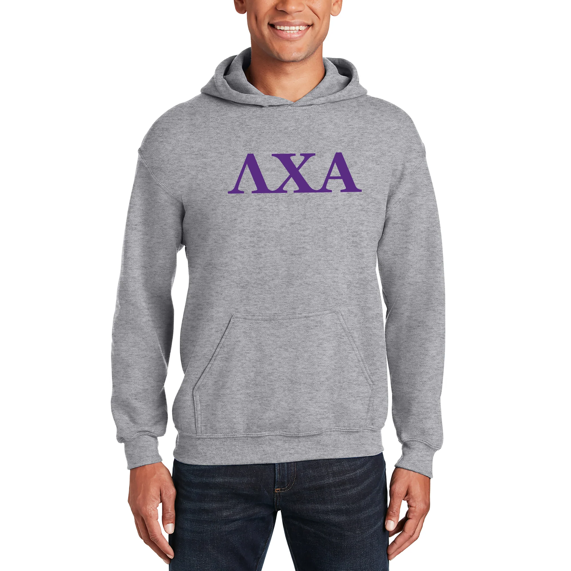 Lambda Chi Alpha Greek Letter Block Hoodie - Sport Grey - Image 4