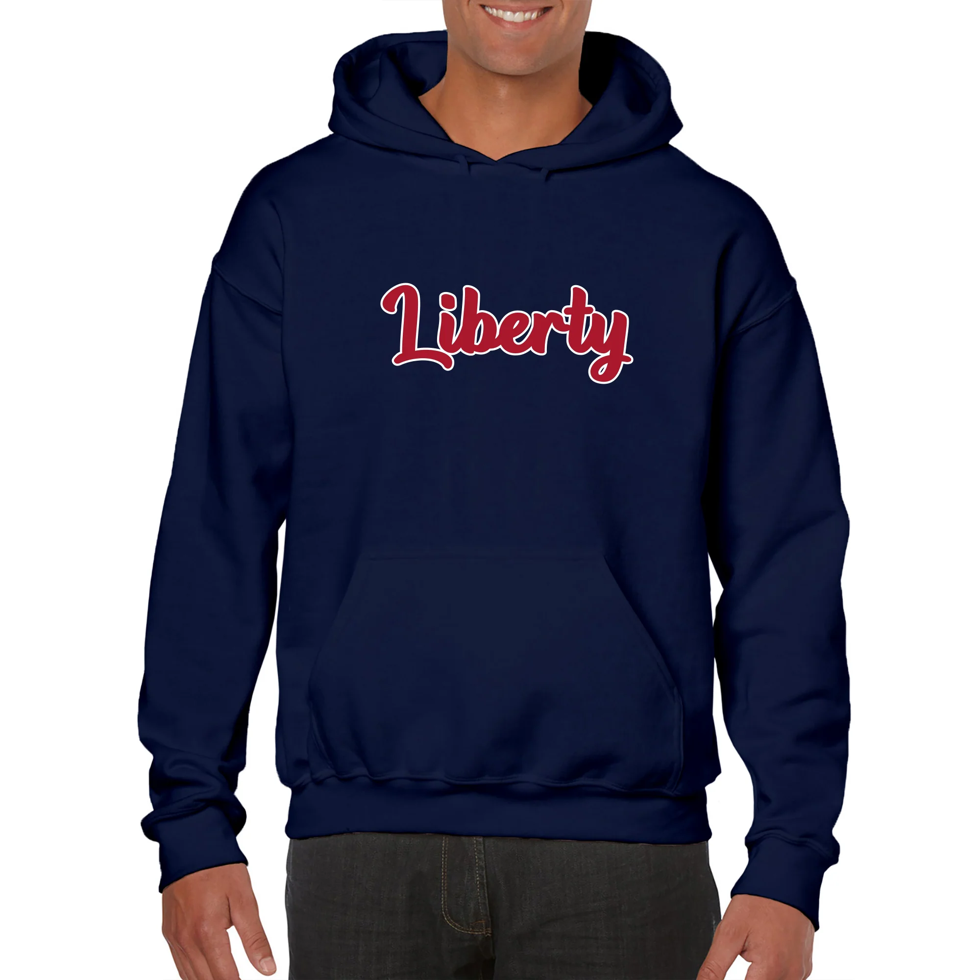 Liberty University Flames Basic Script Heavy Blend Hoodie - Navy - Image 3