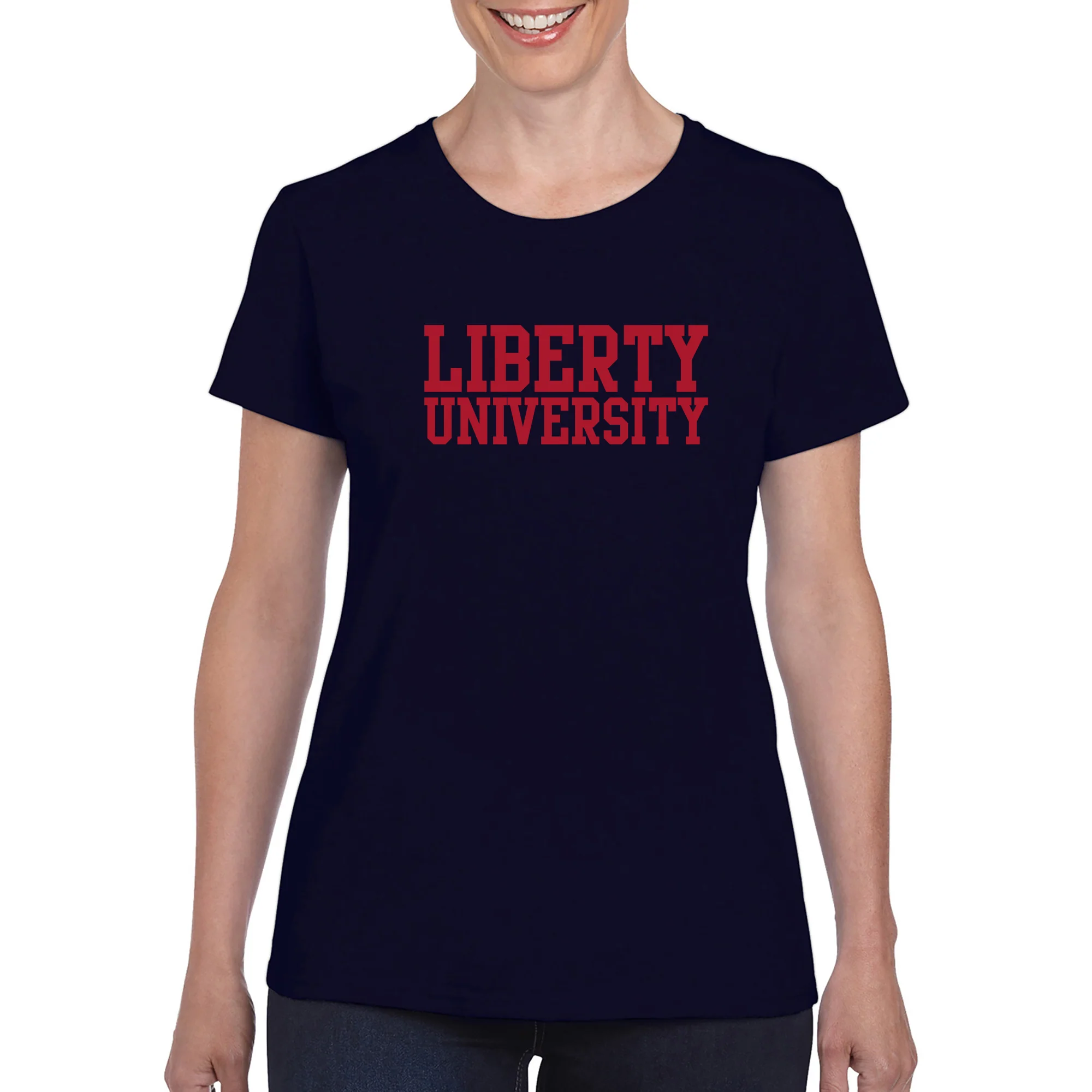 Liberty University Flames Basic Block Women's T Shirt - Navy - Image 3