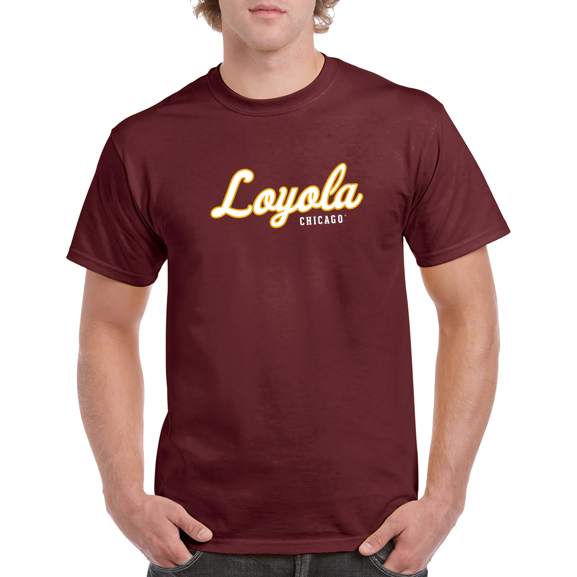 Loyola University Chicago Ramblers Script Logo Short Sleeve T Shirt - Maroon - Image 3