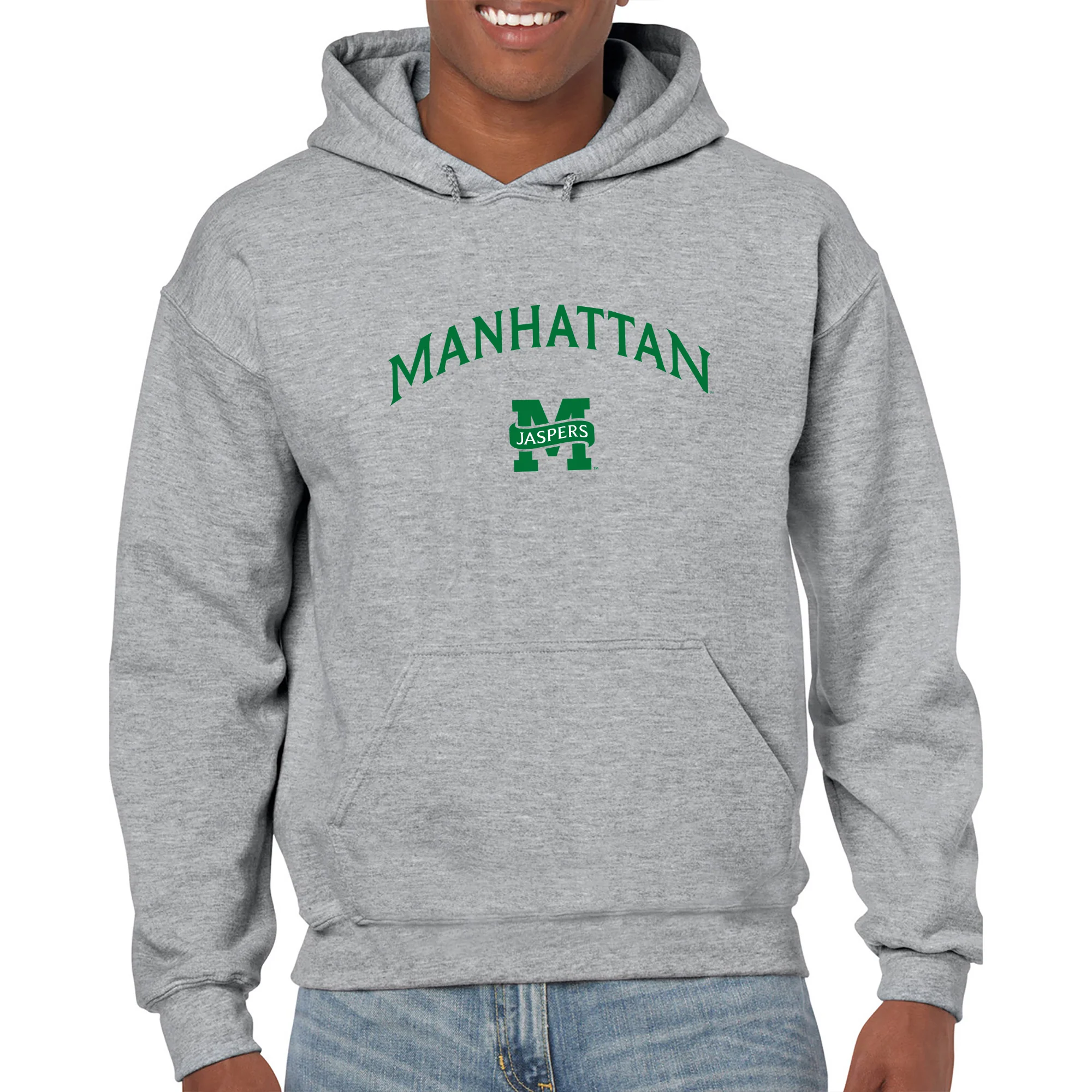 Manhattan College Jaspers Arch Logo Hoodie- Sport Grey - Image 3