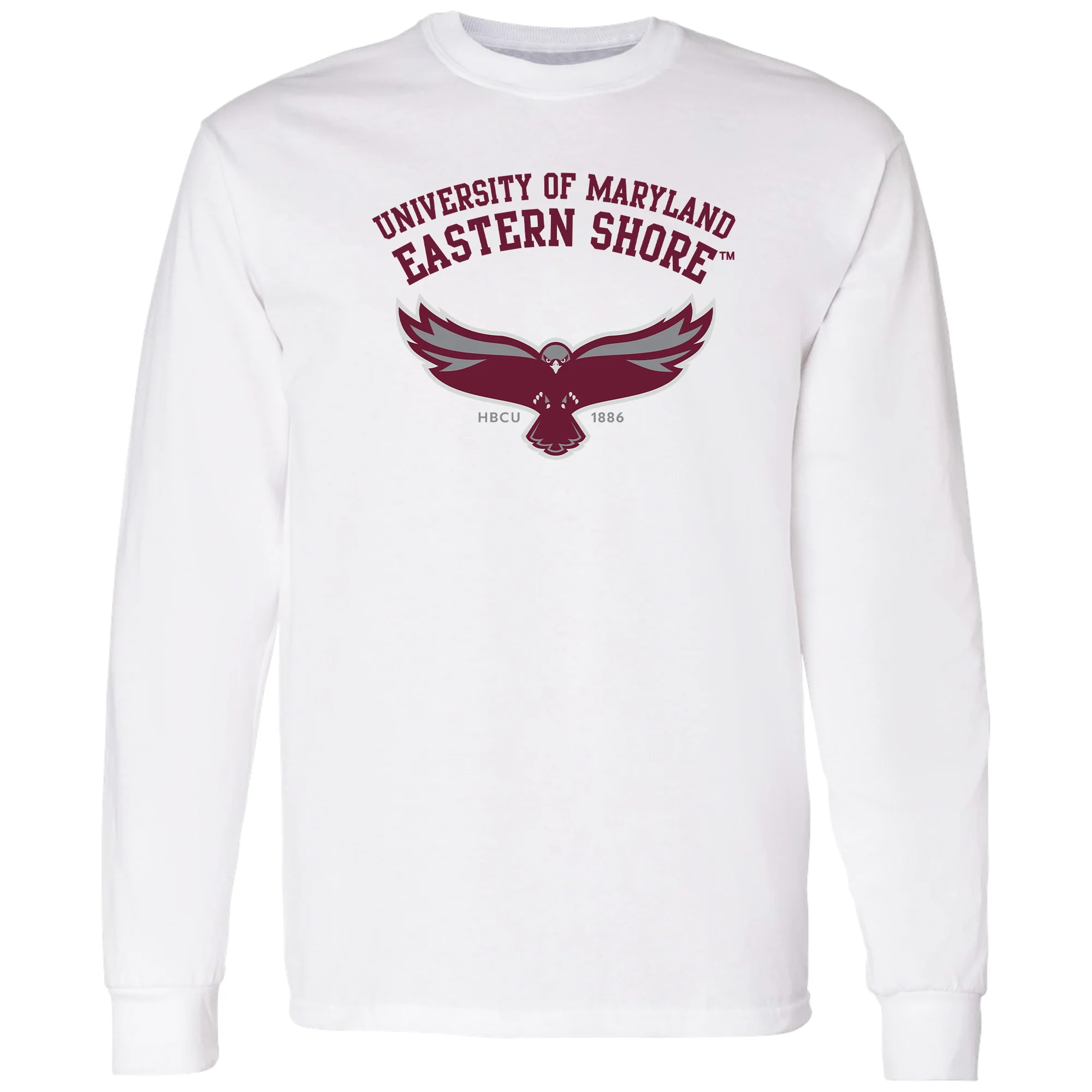 Maryland Eastern Shore Hawks Arch Logo Long Sleeve - White