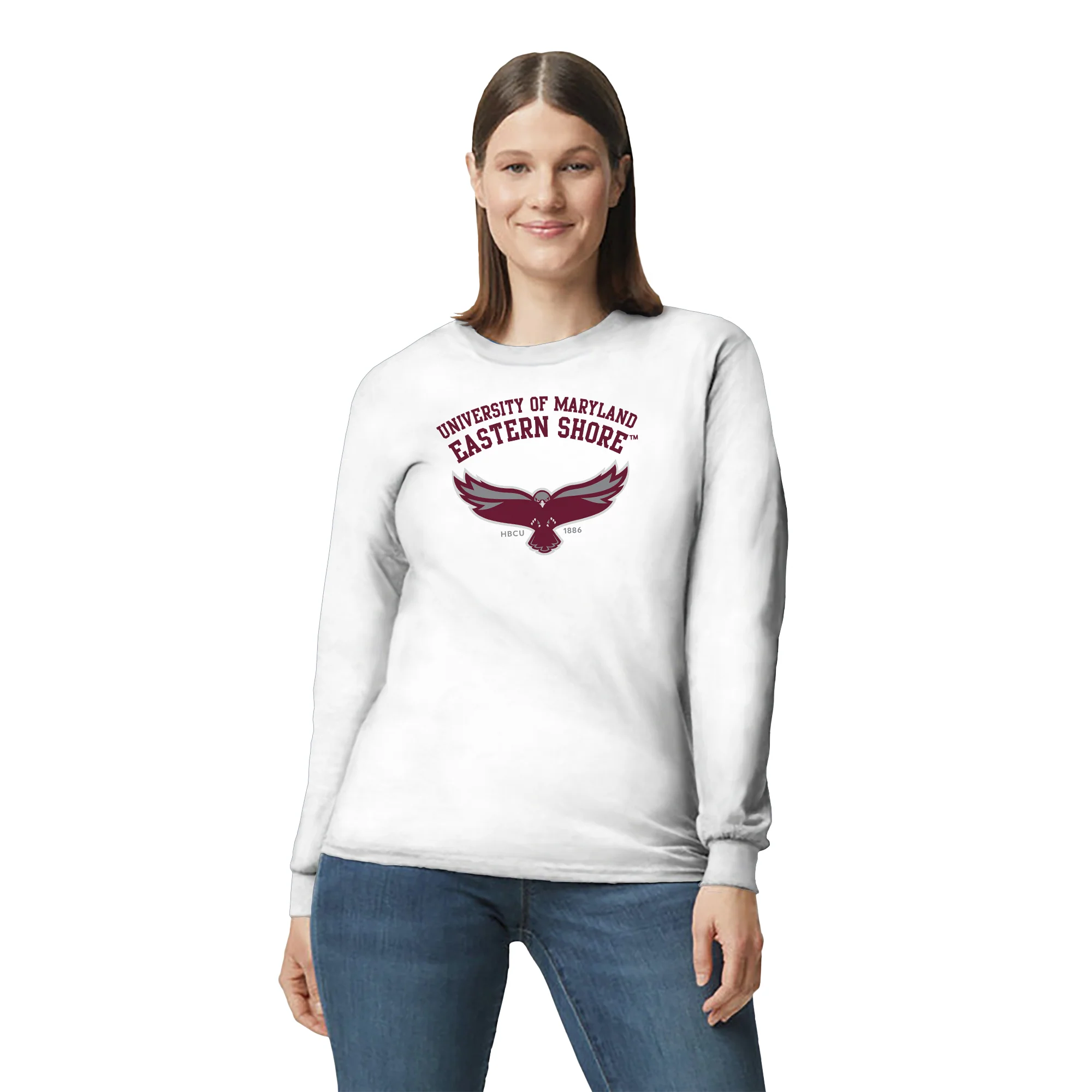 Maryland Eastern Shore Hawks Arch Logo Long Sleeve - White - Image 4