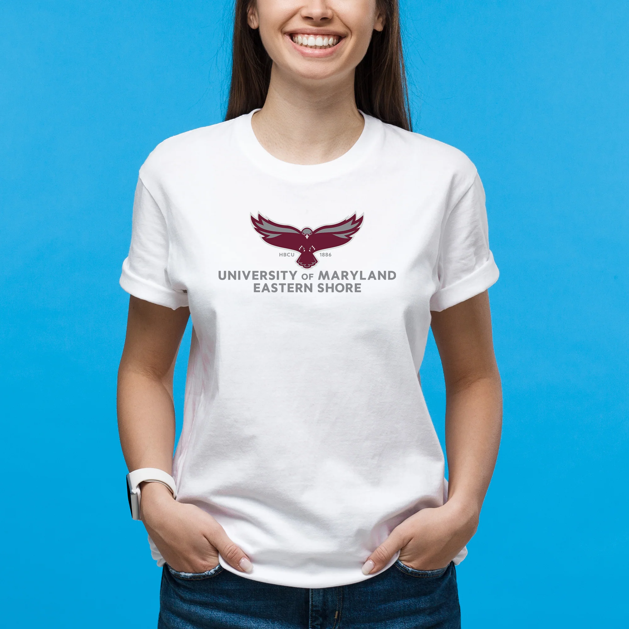 Maryland Eastern Shore Hawks Primary Logo T-Shirt - White - Image 4