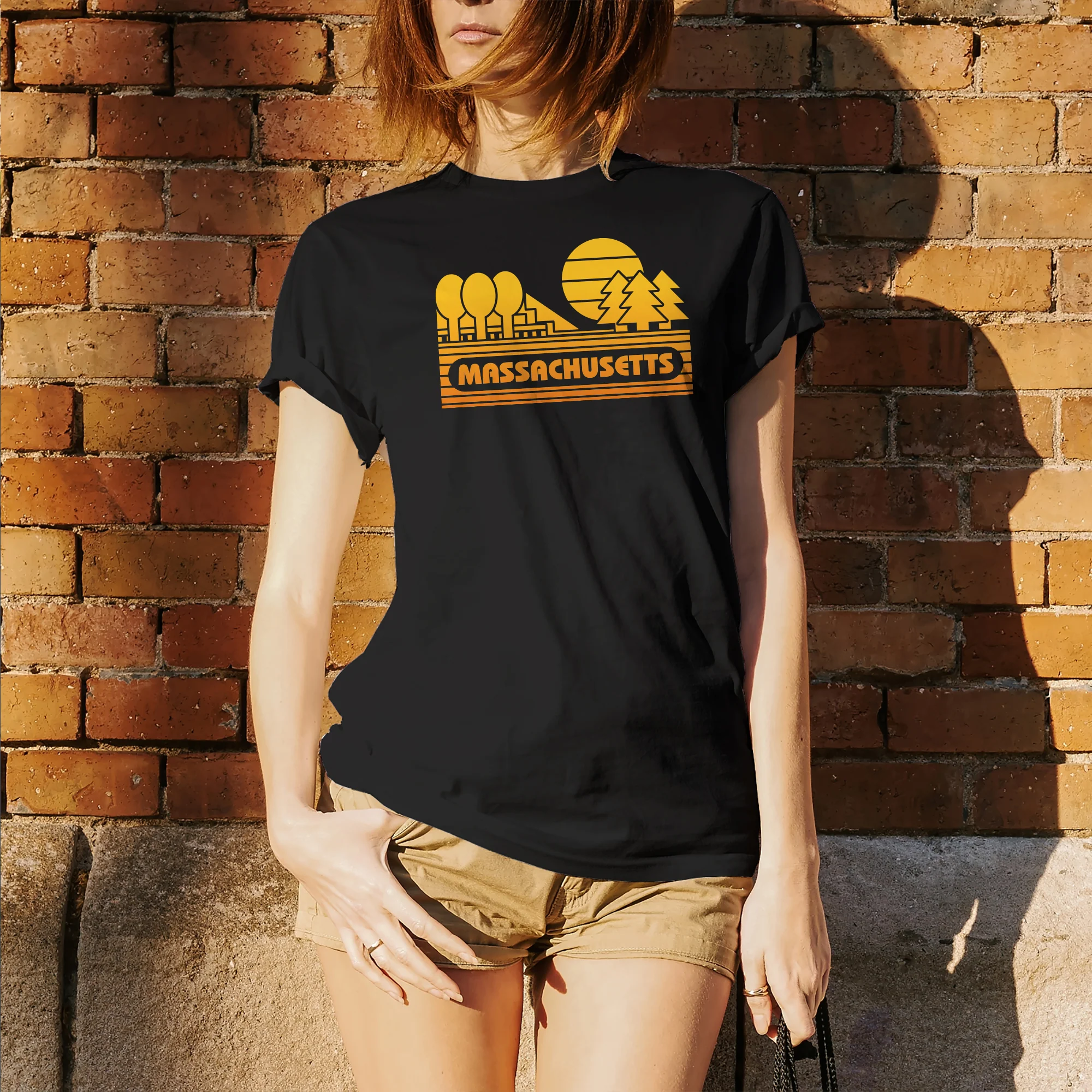 Massachusetts Groovy Sunset T-Shirt - Black - Image 4