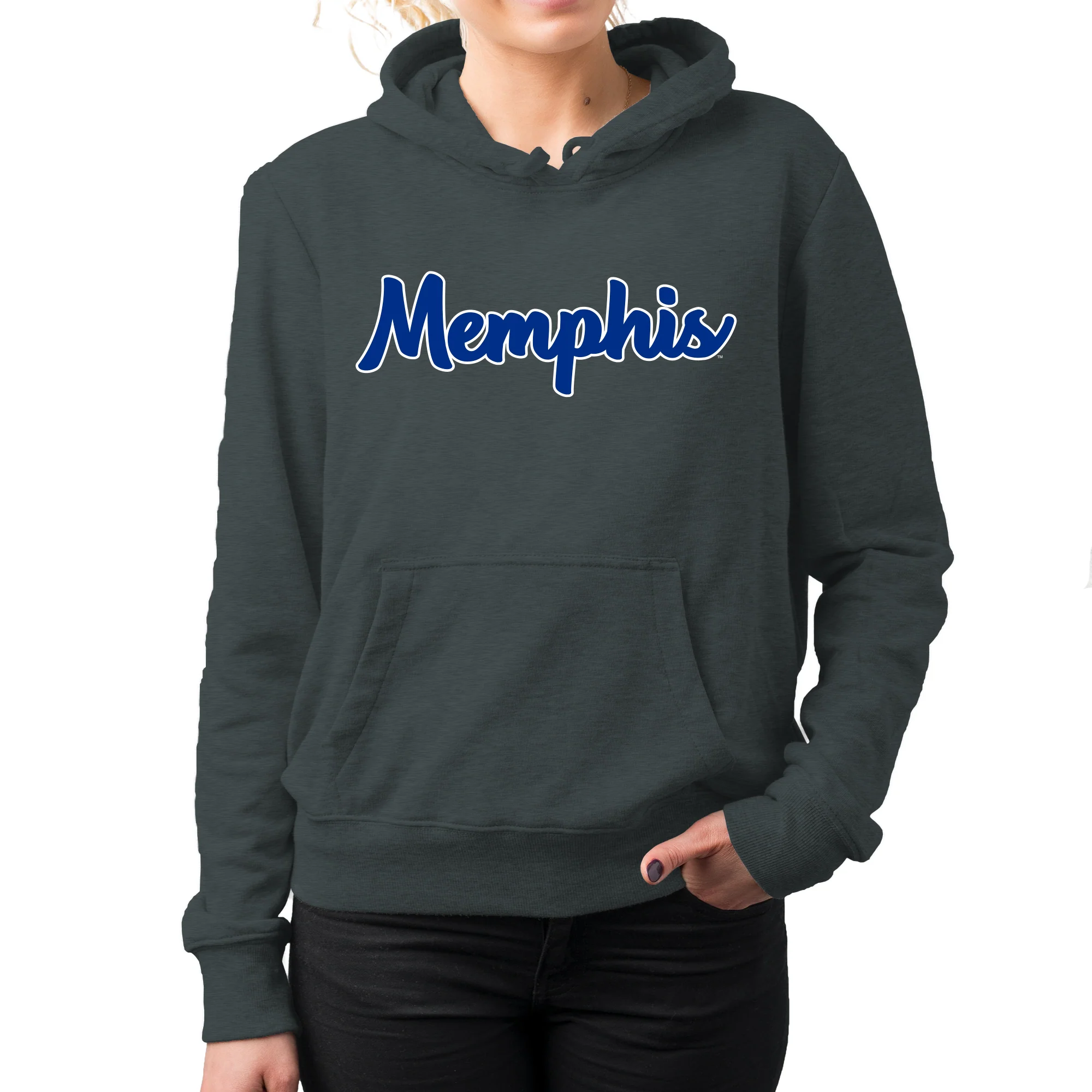 Memphis Tigers Basic Script Hoodie - Dark Heather - Image 4