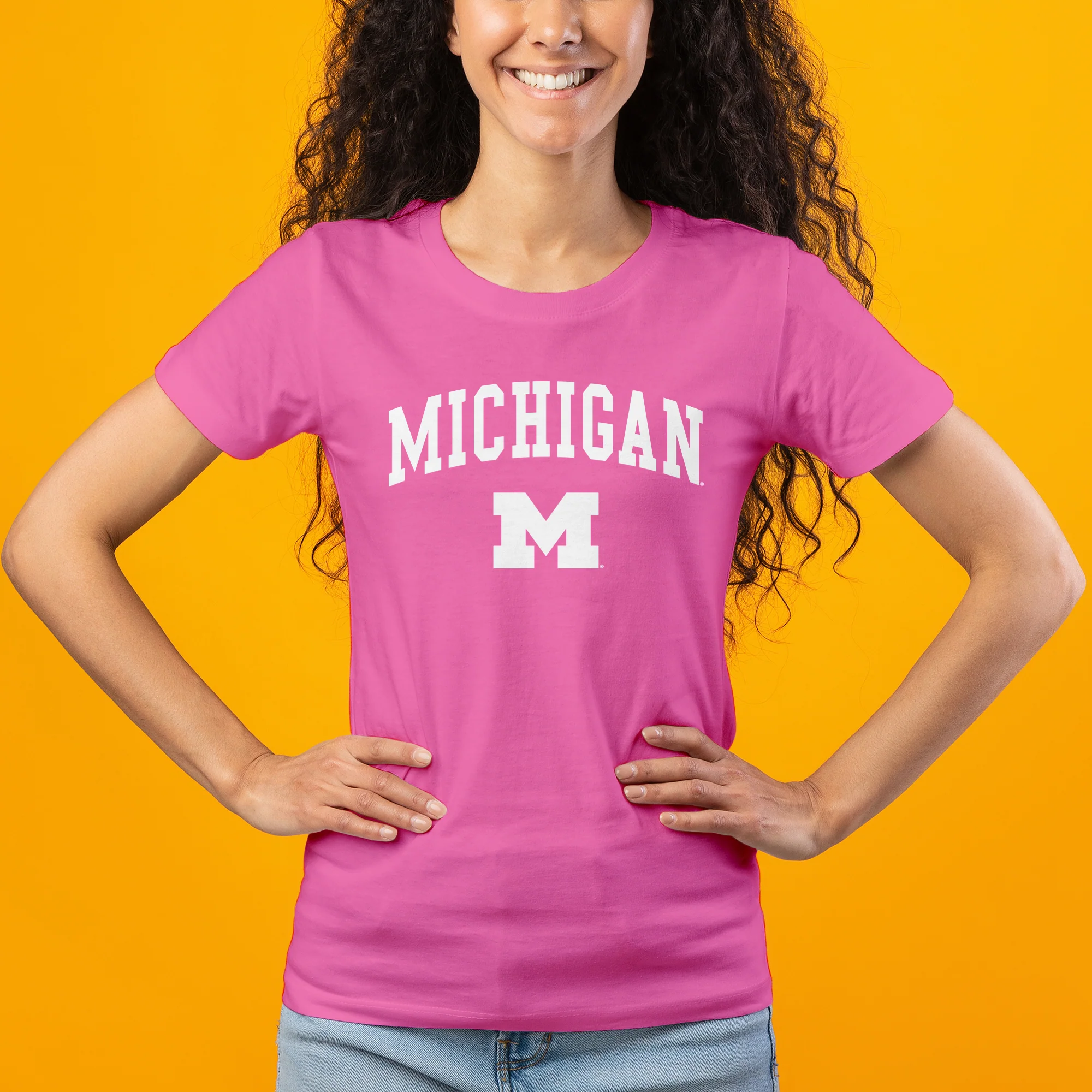 Michigan Arch Logo Womens T-Shirt - Azalea - Image 4