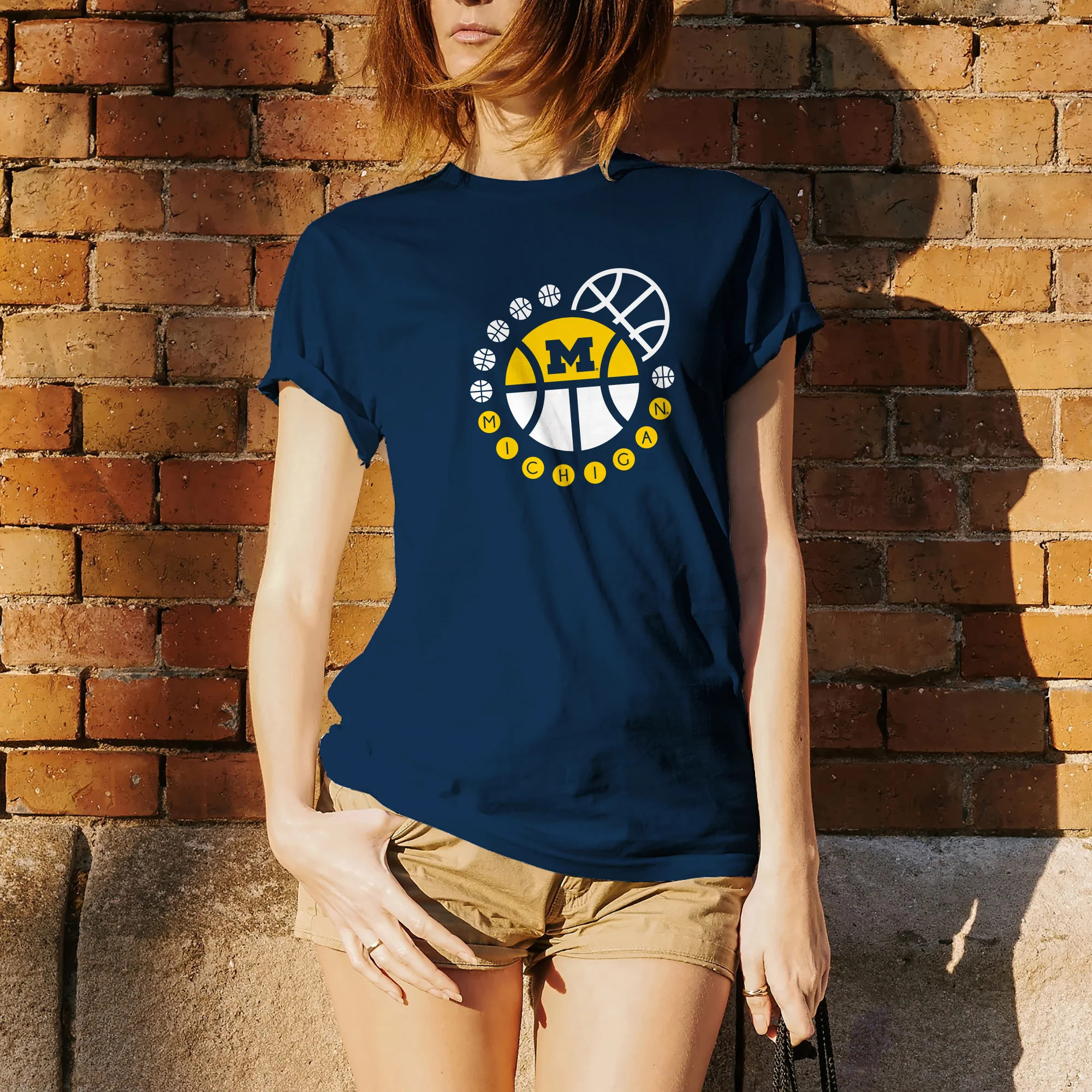 Basketball Orbit University of Michigan Basic Cotton Short Sleeve T Shirt - Navy - Image 4