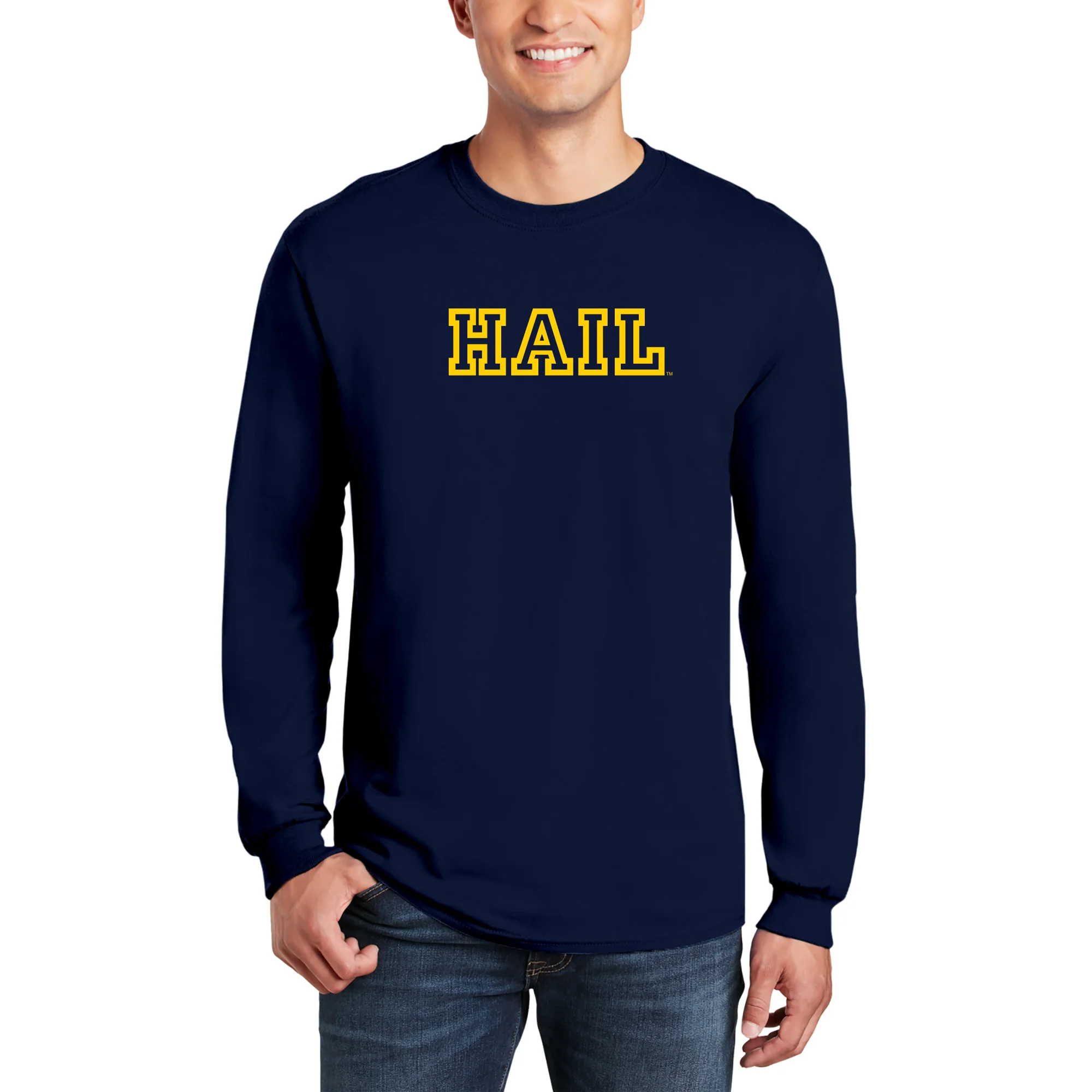 Michigan Hail Outline Long Sleeve - Navy - Image 3