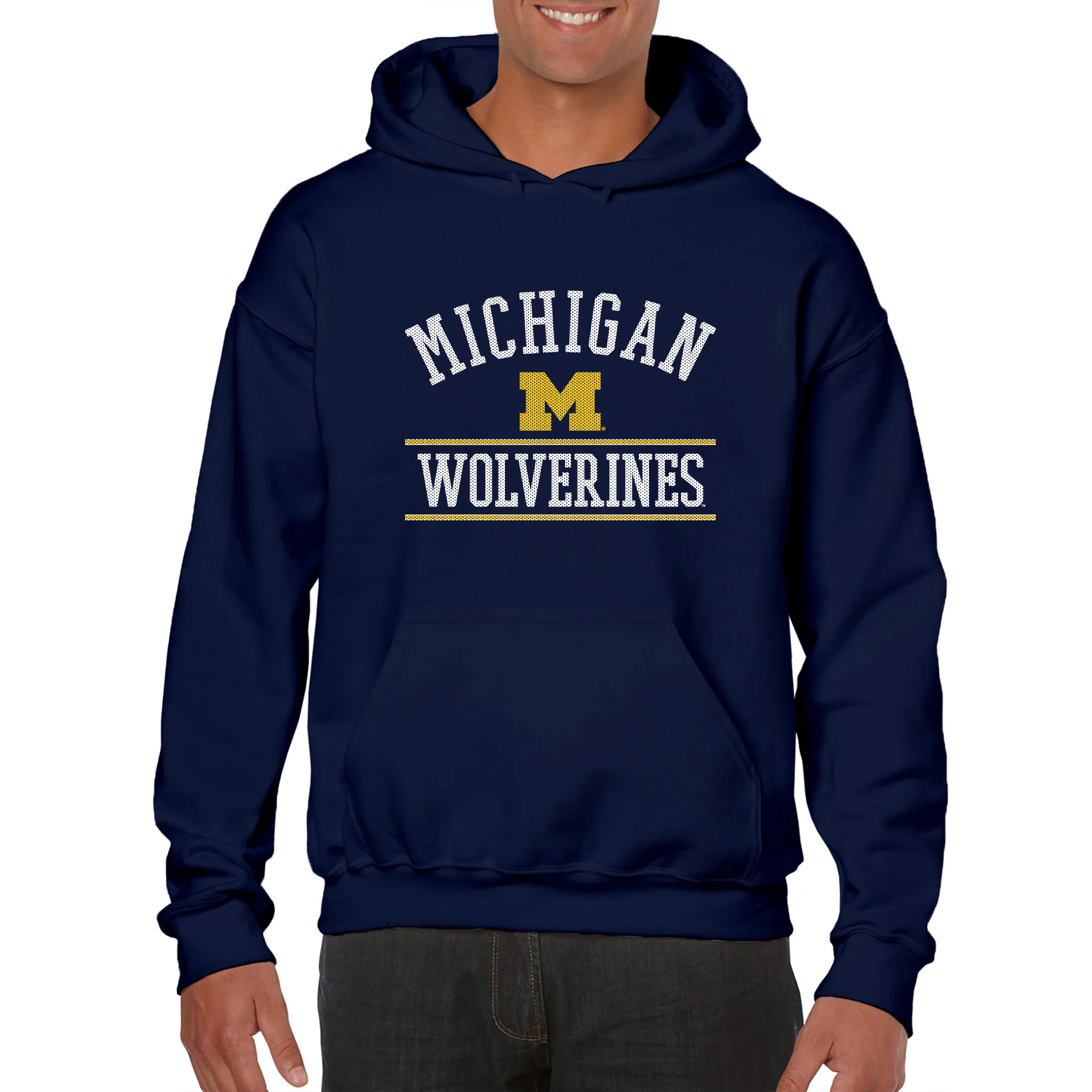 Mesh Arch University of Michigan Basic Cotton Hooded Sweatshirt - Navy - Image 3