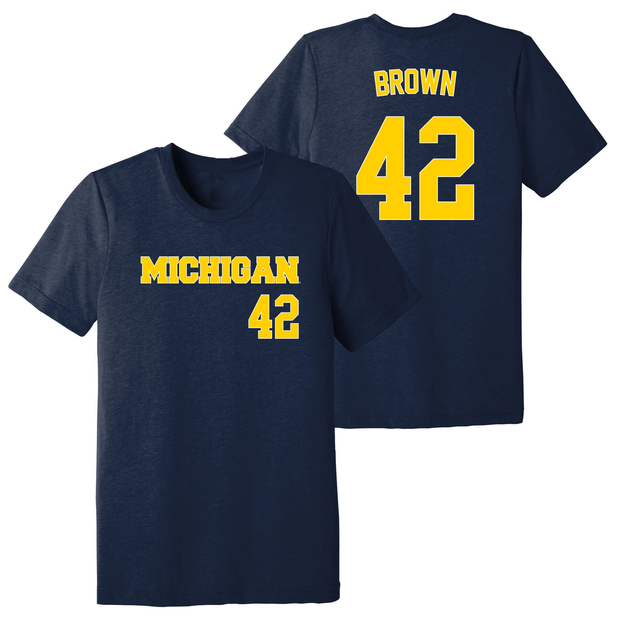Michigan NIL Baseball Brown 42 Triblend T-Shirt - Solid Navy