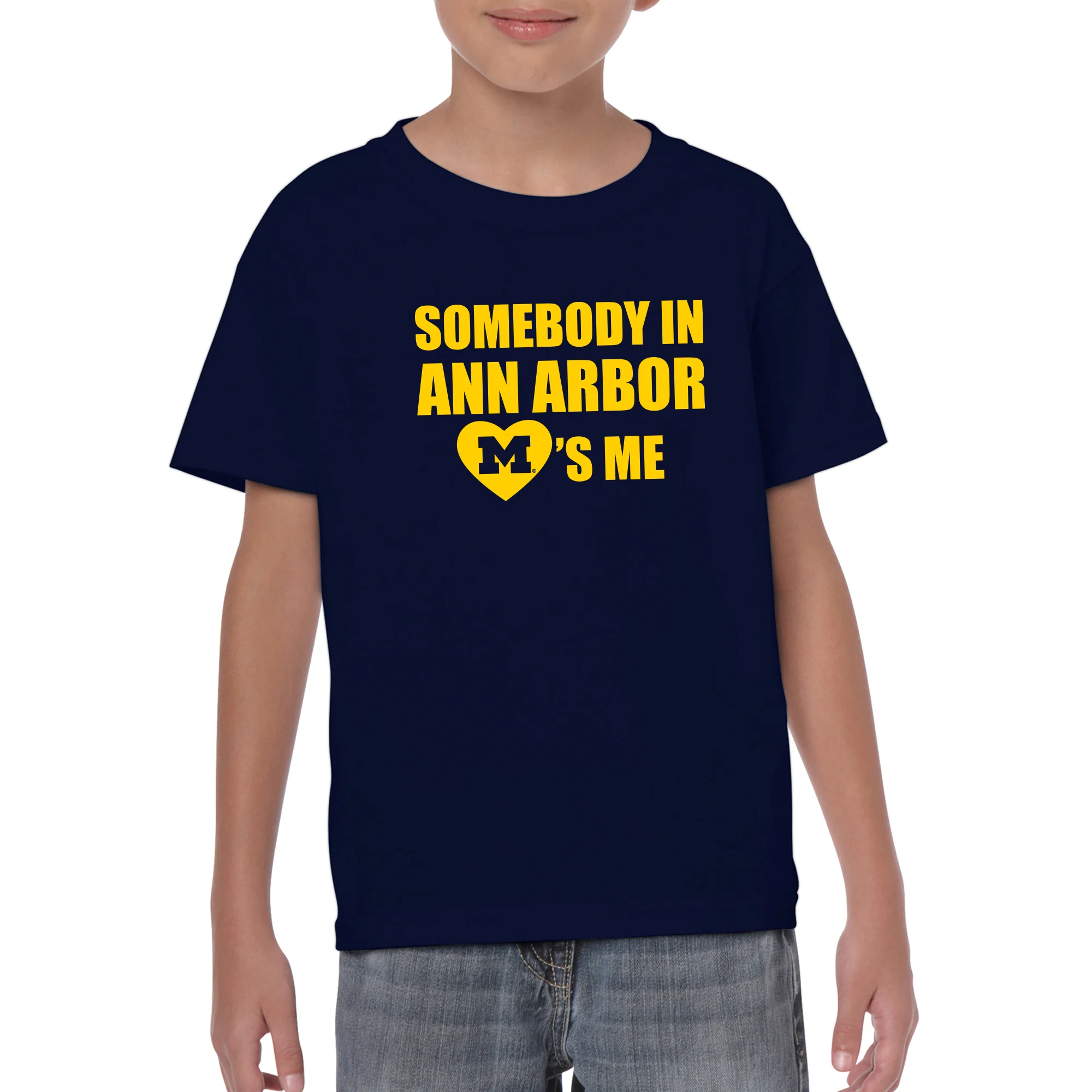 Michigan Somebody in Ann Arbor Loves Me Youth T-Shirt - Navy - Image 3