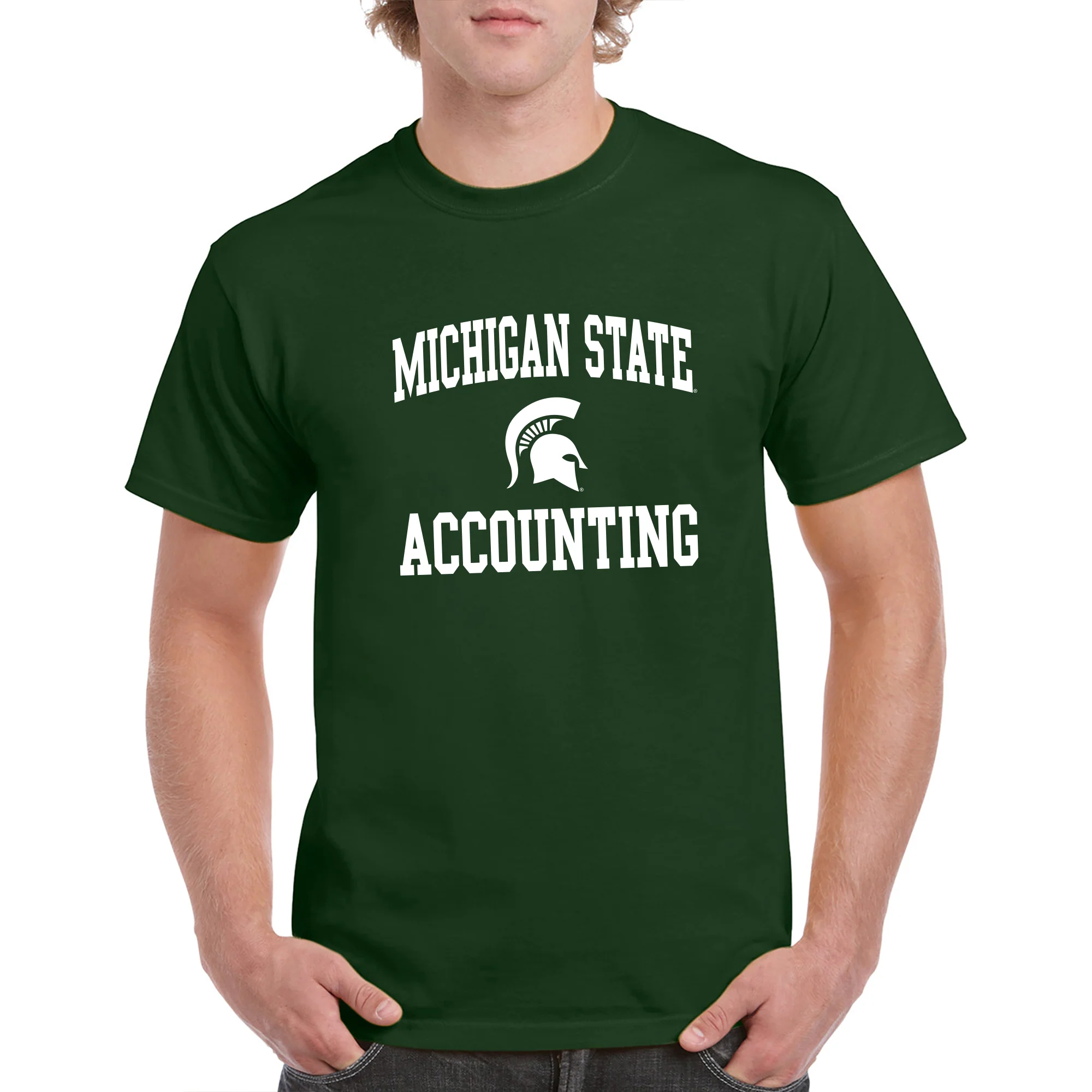 Michigan State University Spartans Arch Logo Accounting Short Sleeve T-Shirt - Forest - Image 3