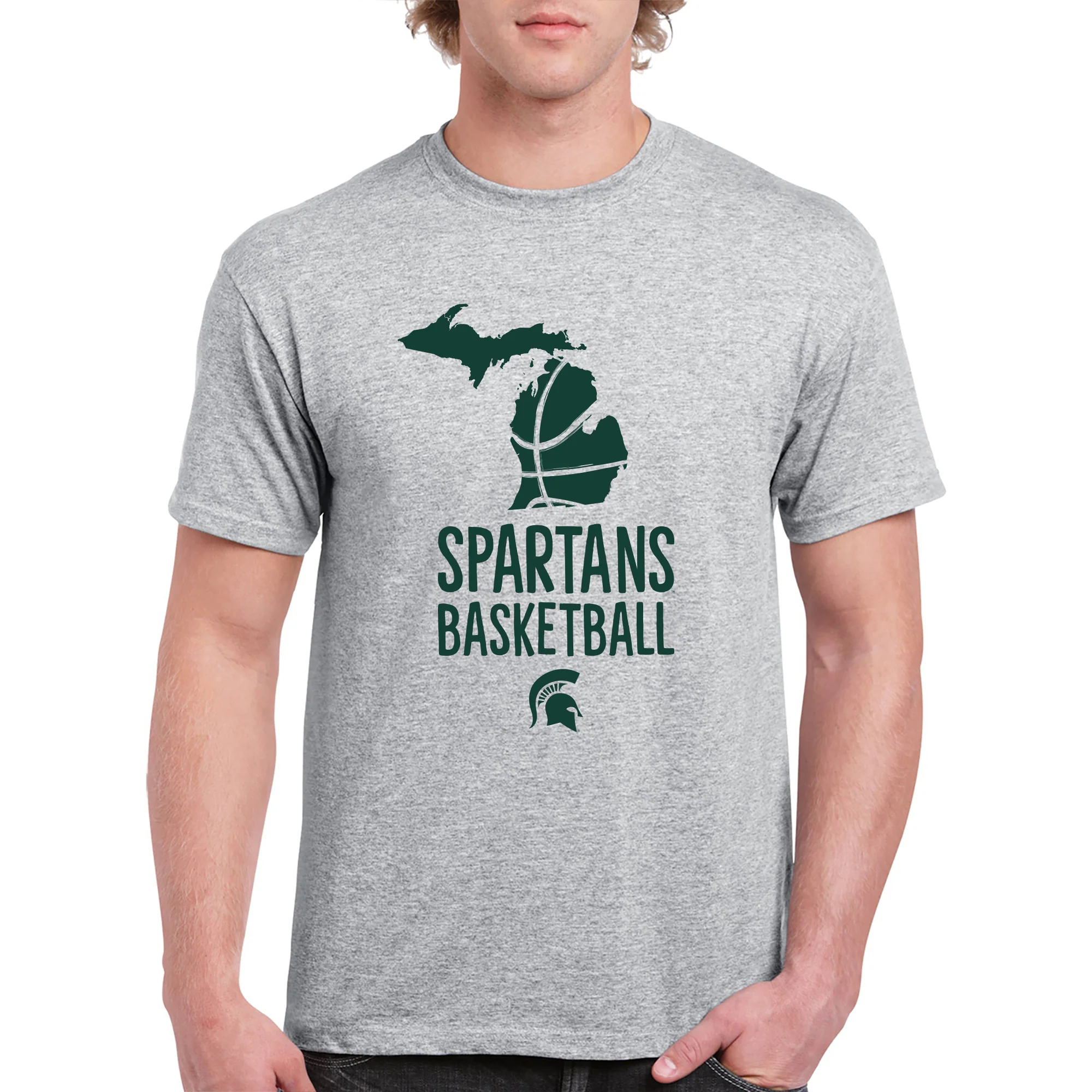 Michigan State University Spartans Basketball Brush State Short Sleeve T Shirt - Sport Grey - Image 3