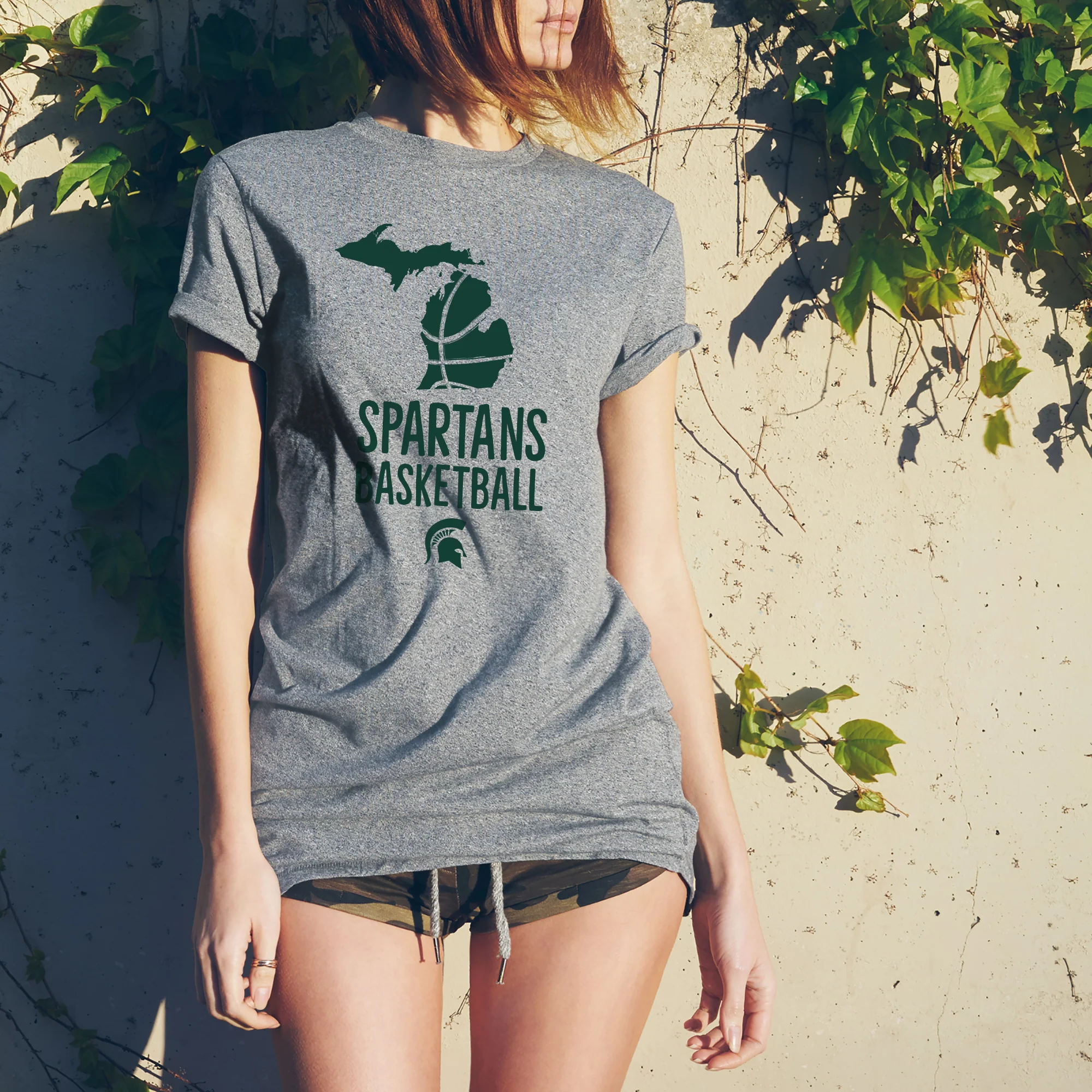 Michigan State University Spartans Basketball Brush State Short Sleeve T Shirt - Sport Grey - Image 4