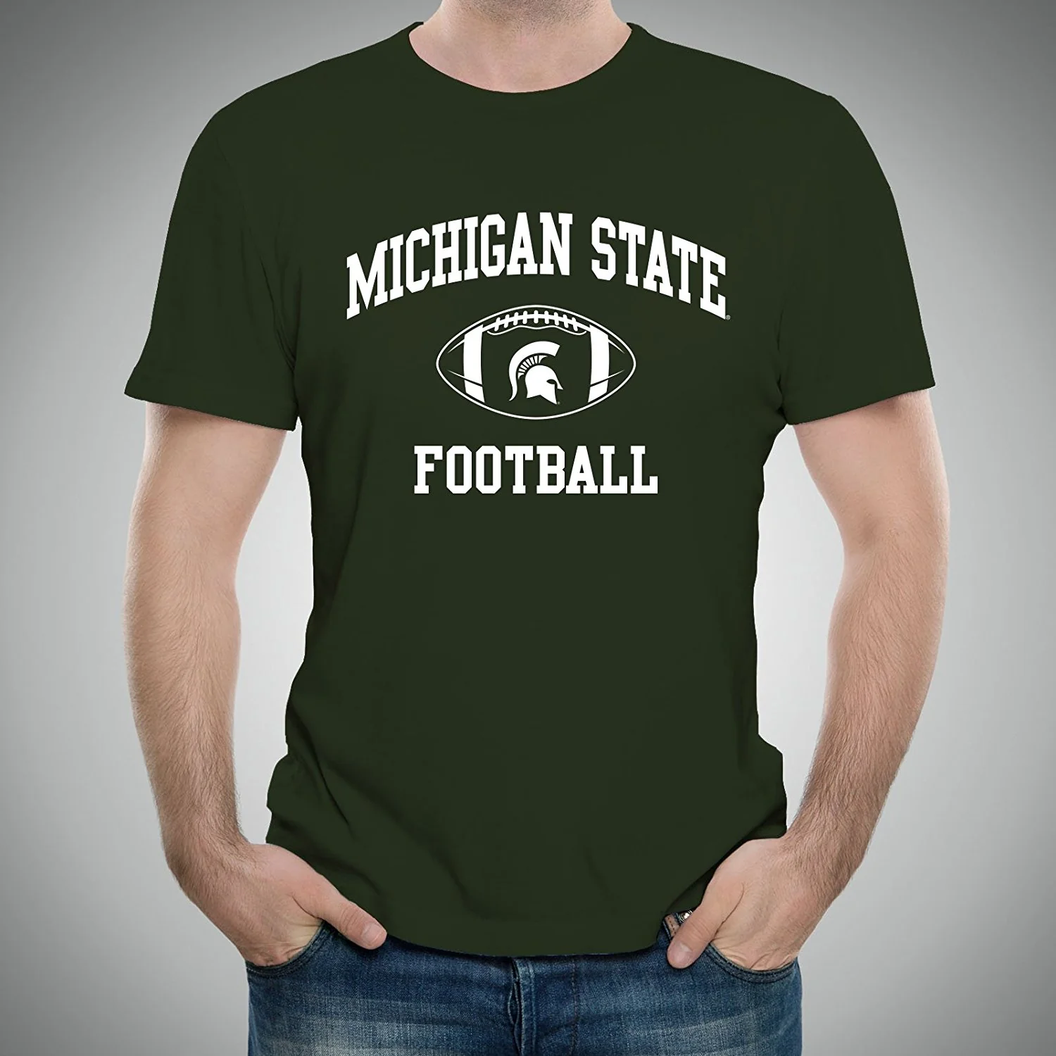 Michigan State University Spartans Classic Football Arch Short Sleeve T Shirt - Forest Green - Image 3