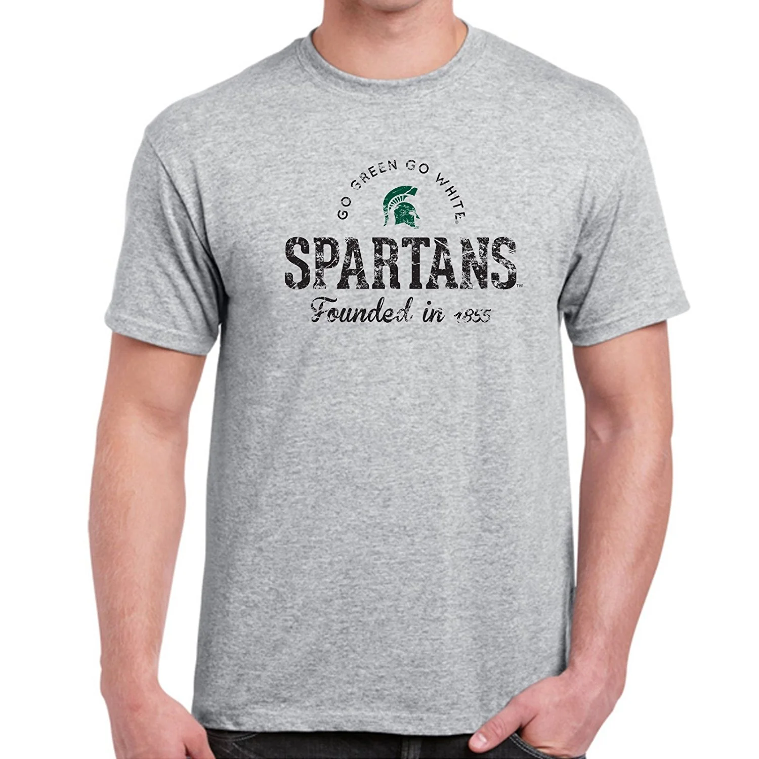 Michigan State University Spartans Established Arch Short Sleeve T Shirt - Sport Grey - Image 3