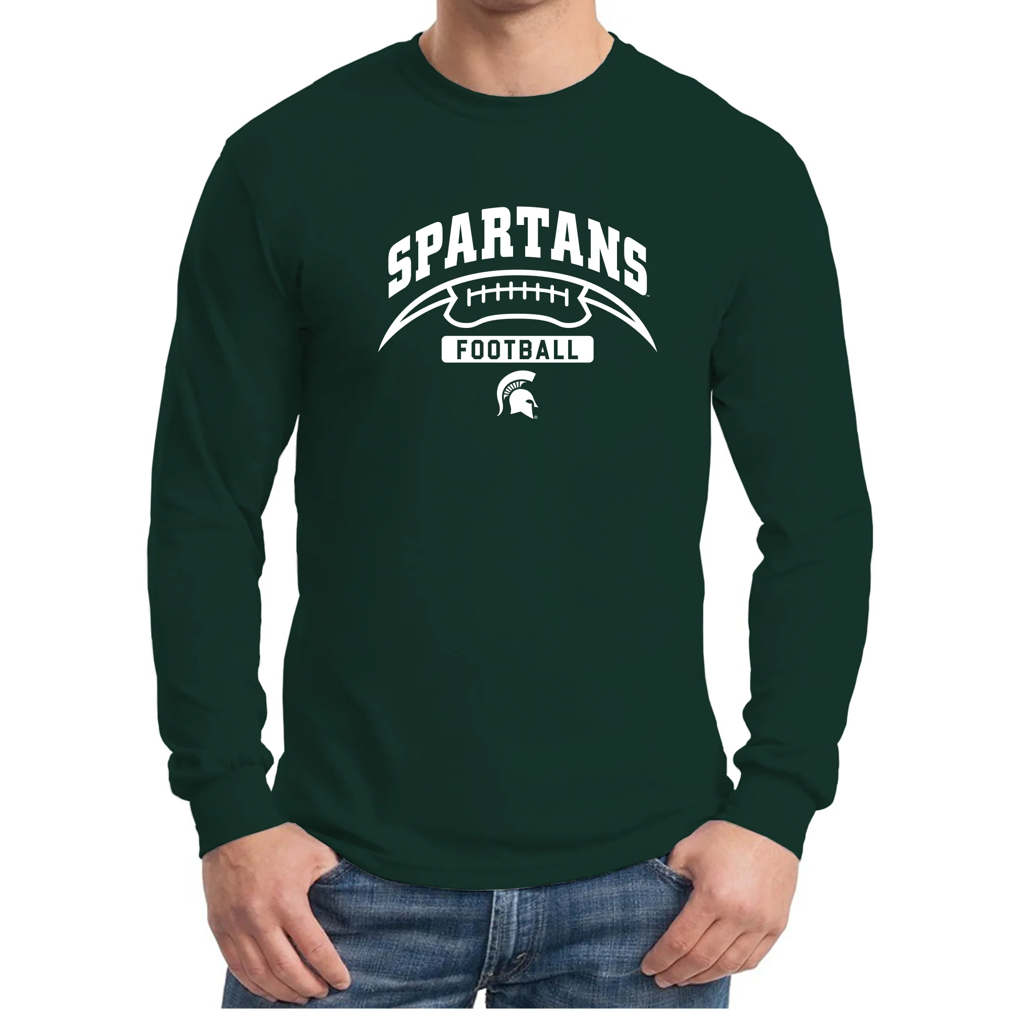 Michigan State University Spartans Football Crescent Long Sleeve T Shirt - Forest - Image 3